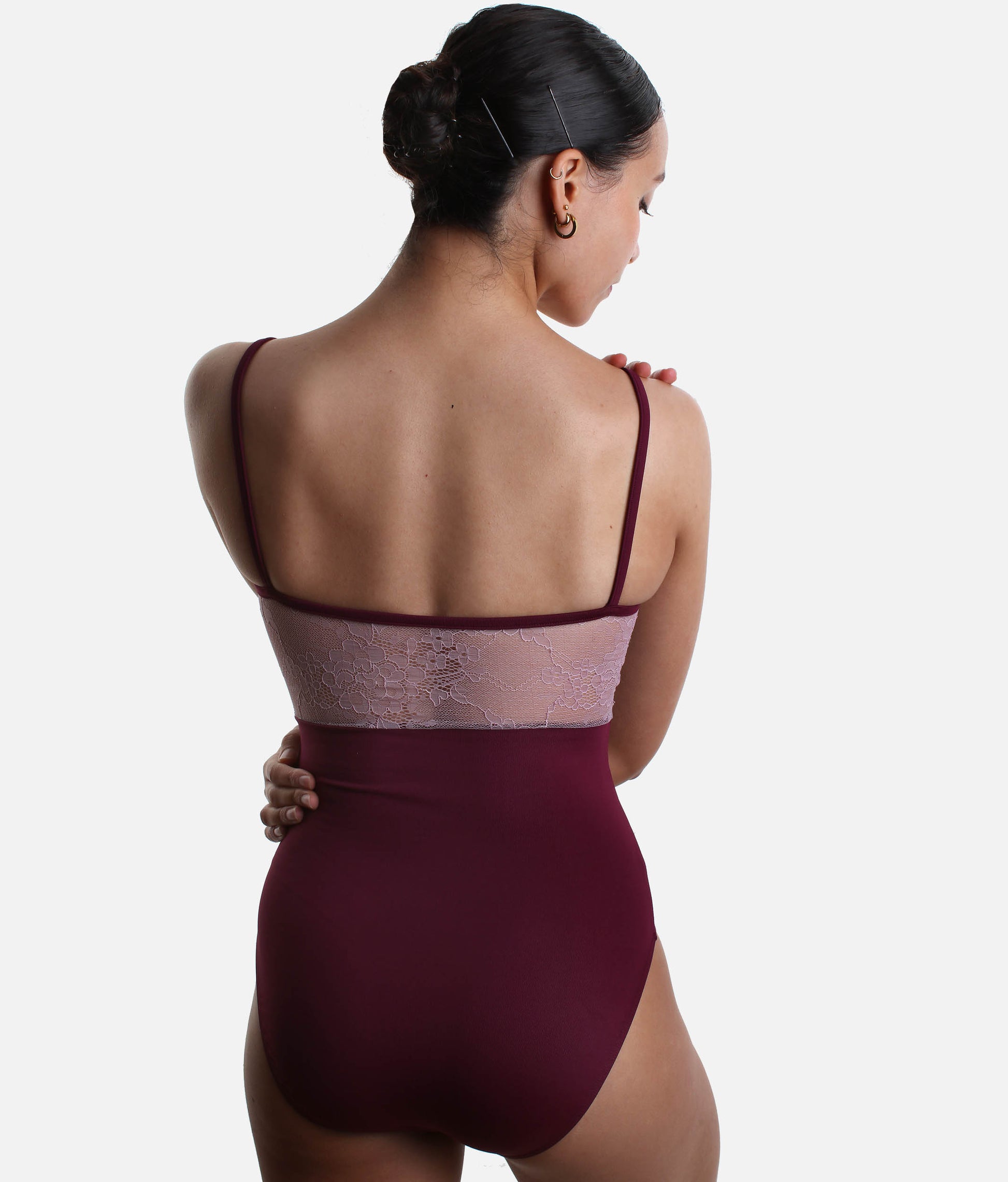 HALEY Camisole Leotard with Contrast Floral Lace, Elegant Ballet Dancewear - 31727