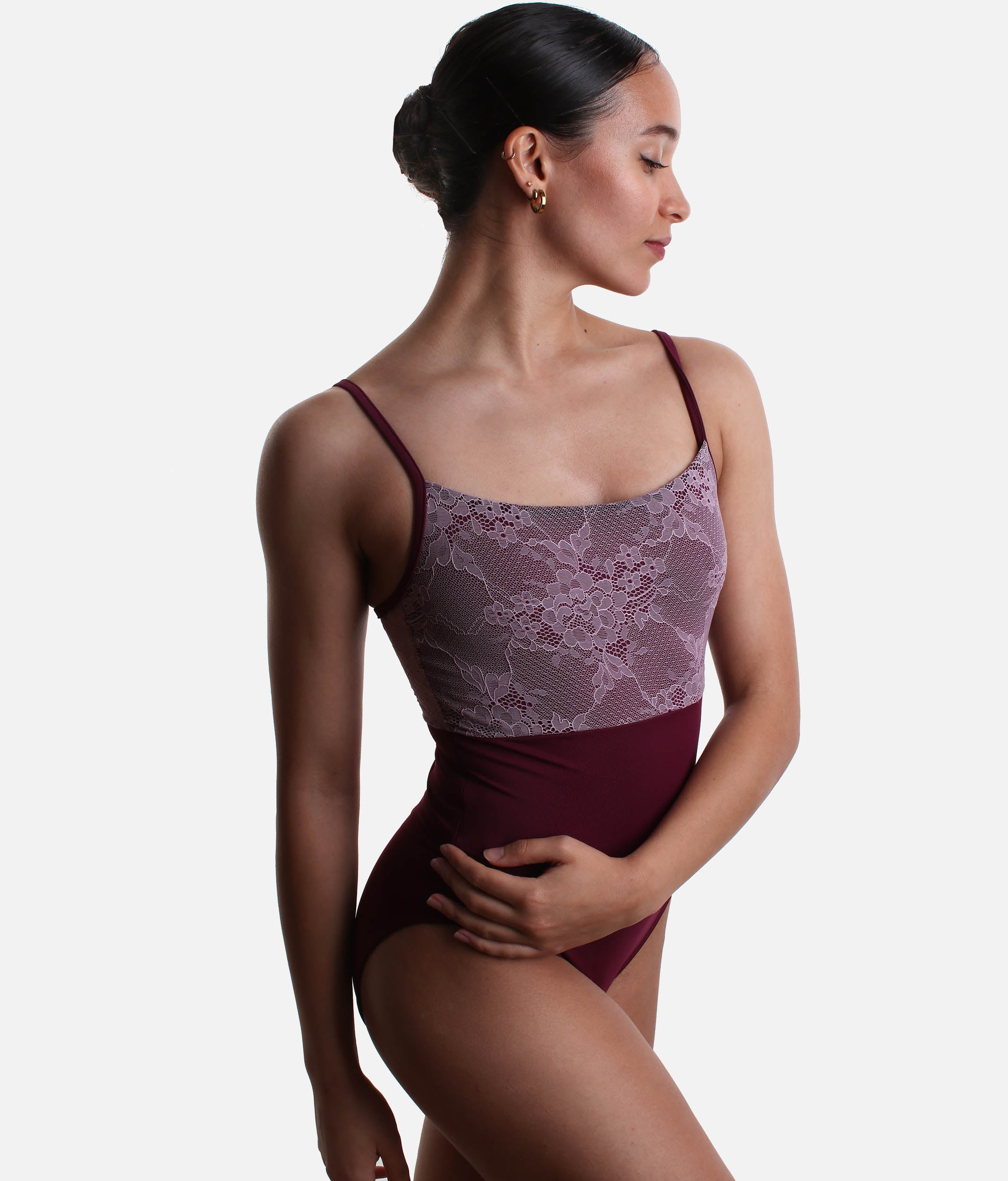 HALEY Camisole Leotard with Contrast Floral Lace, Elegant Ballet Dancewear - 31727