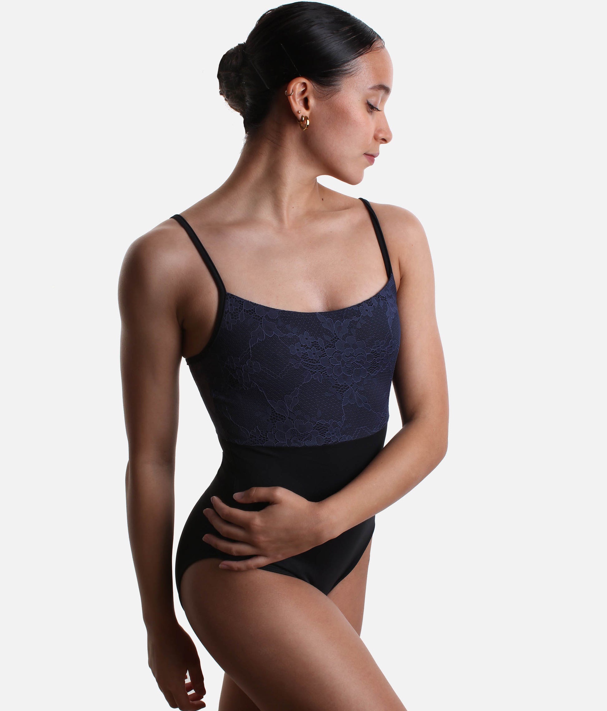HALEY Camisole Leotard with Contrast Floral Lace, Elegant Ballet Dancewear - 31727