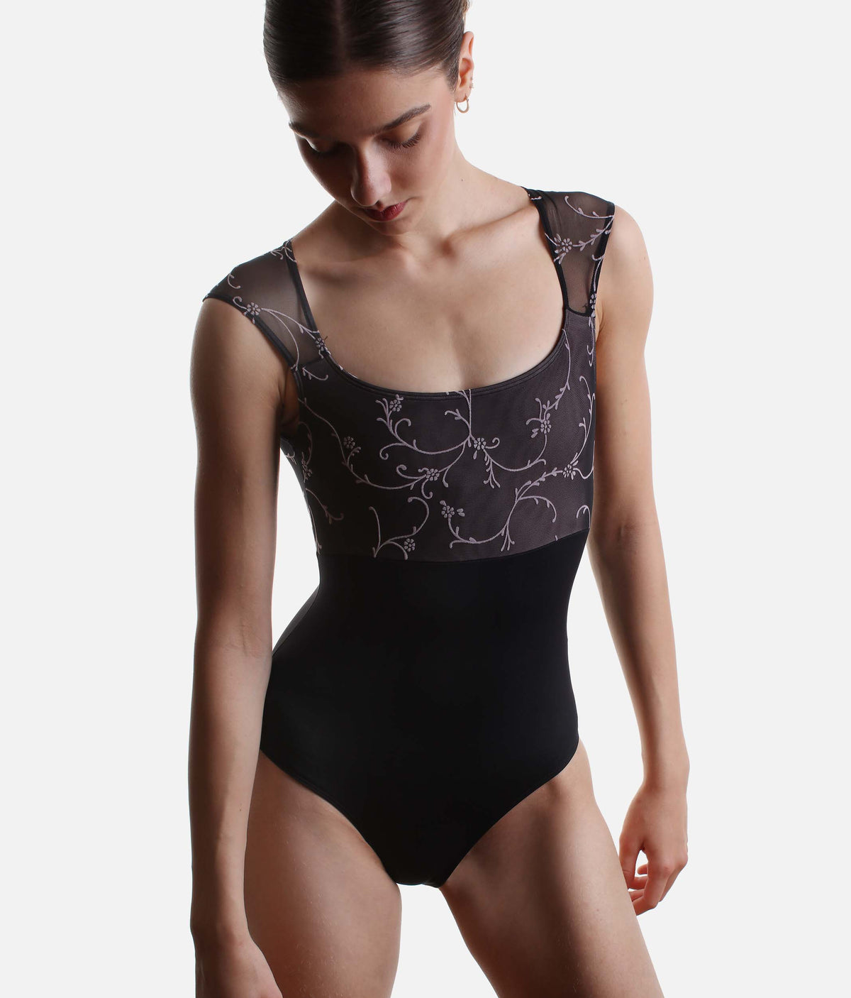 Ilaria Floral Cap Sleeve Ballet Leotard, Classic Black - 31742