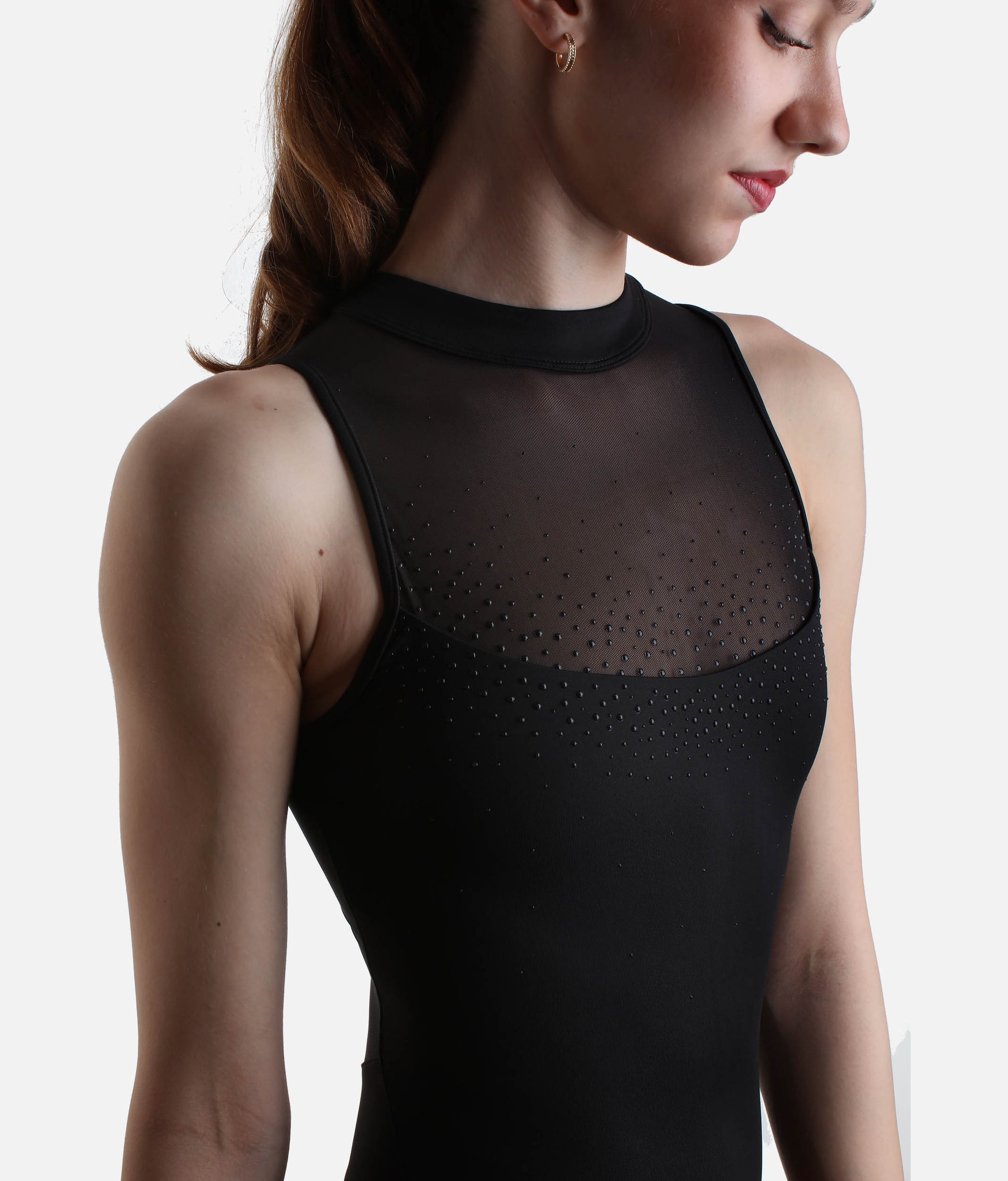 Zip Back Leotard, High Neck Mesh Ballet Dancewear - M40004LM