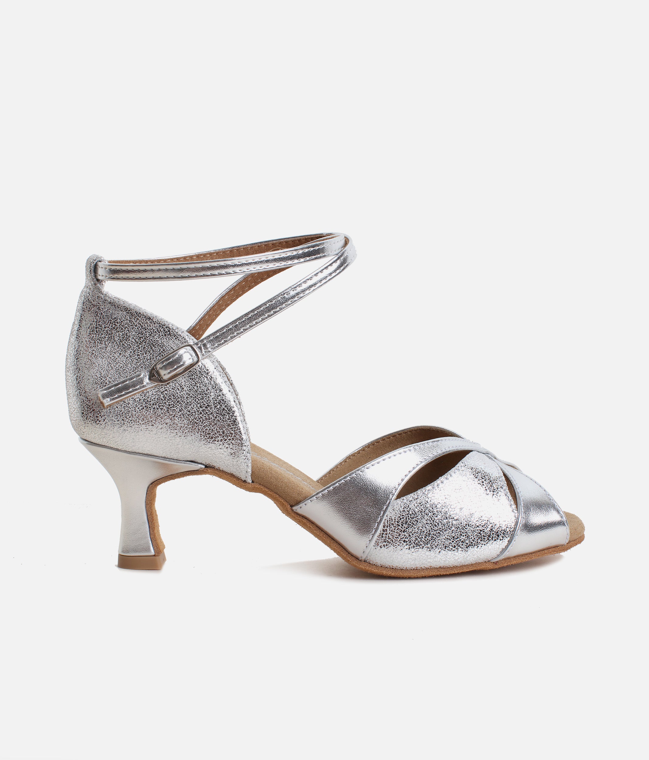 Silver Latin Ballroom Dance Shoes with Flare Heel, Comfortable Open Toe - 463X
