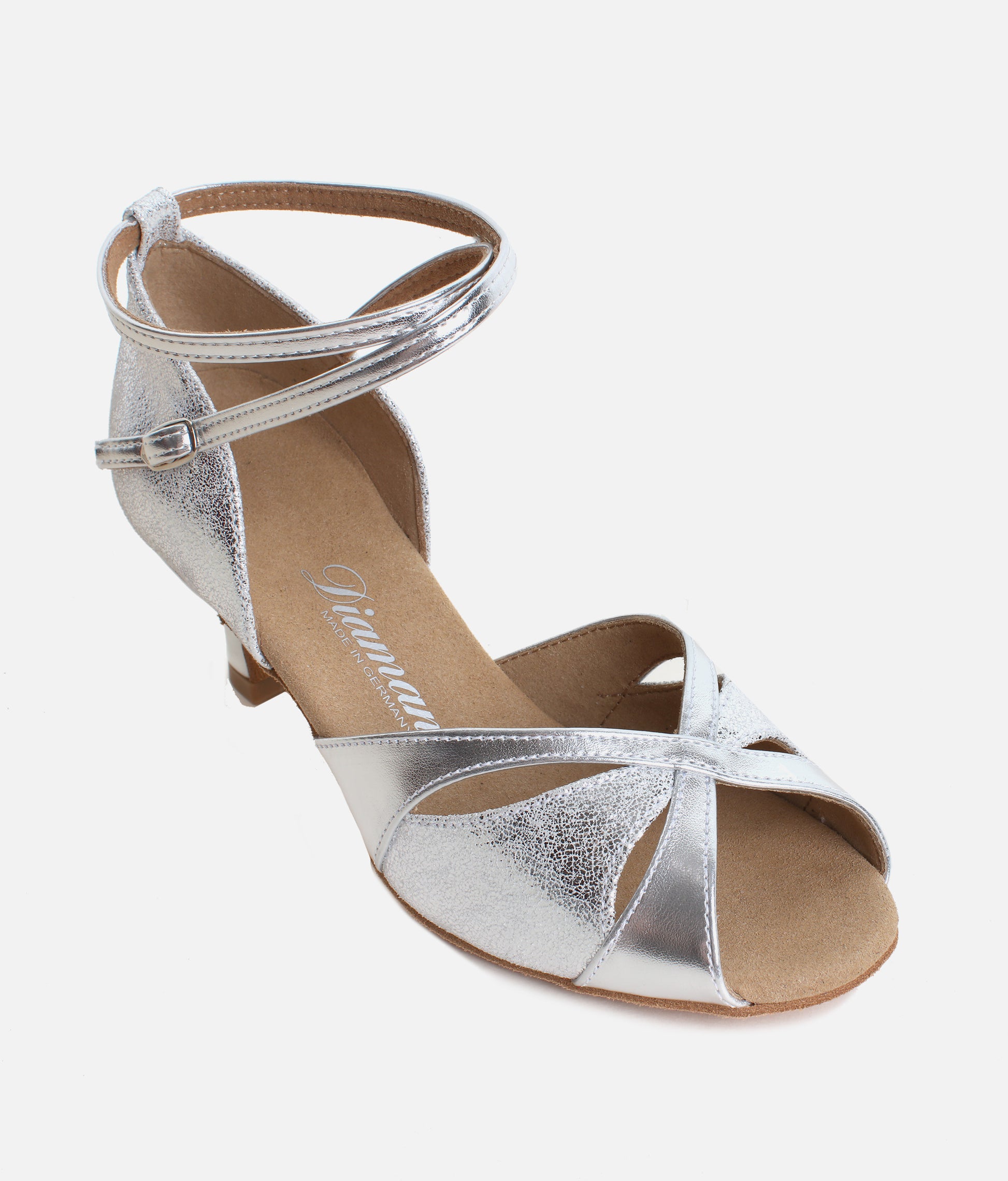 Silver Latin Ballroom Dance Shoes with Flare Heel, Comfortable Open Toe - 463X