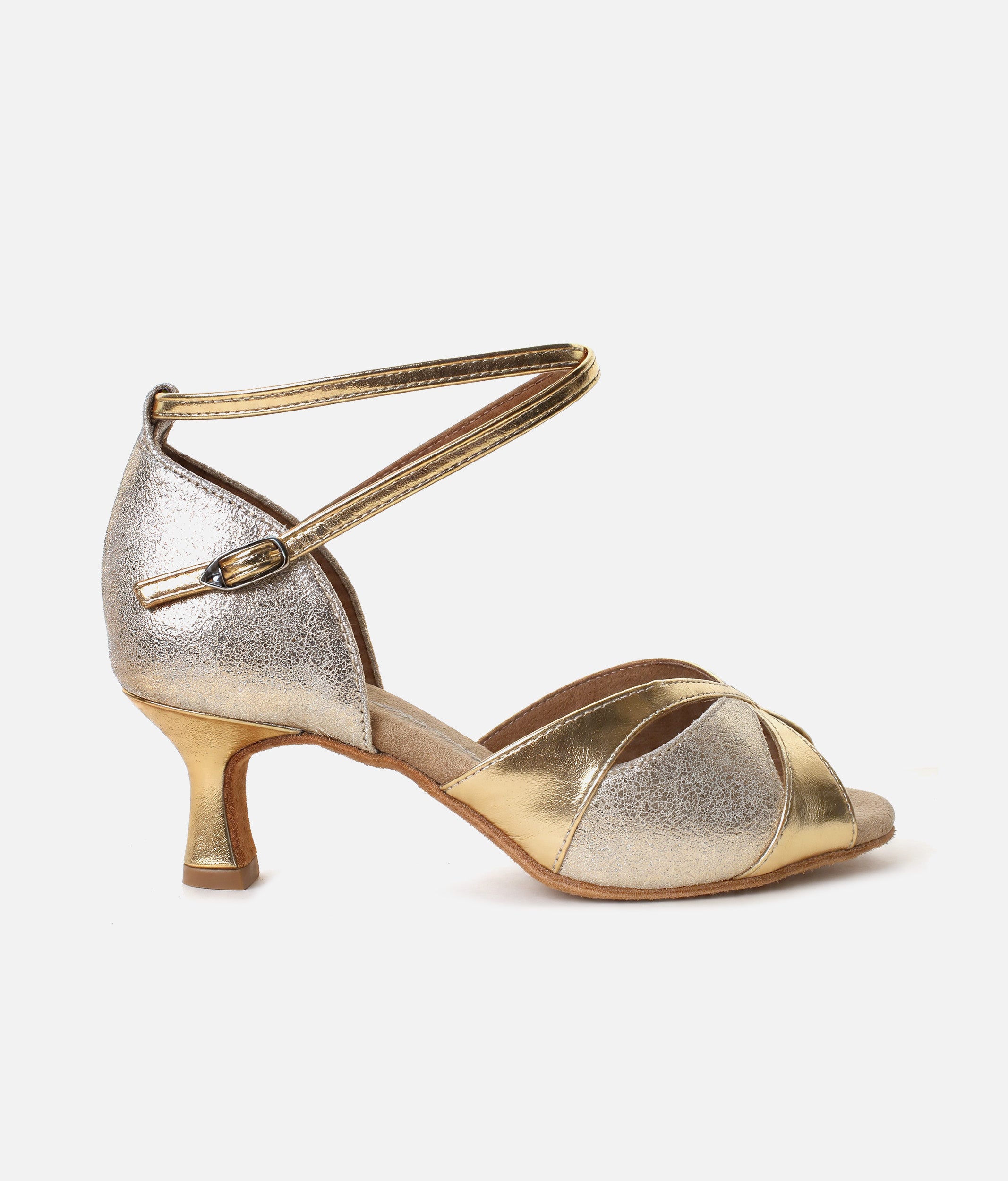 Latin Ballroom Dance Shoes, Adjustable Strap, Gold Antique Suede - 464