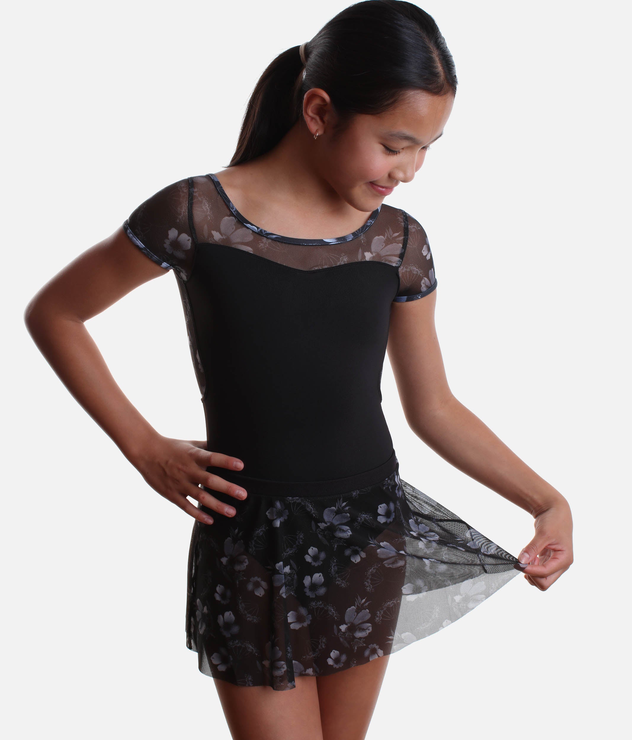 Girls Dance Skirt, Floral Mesh - 5211