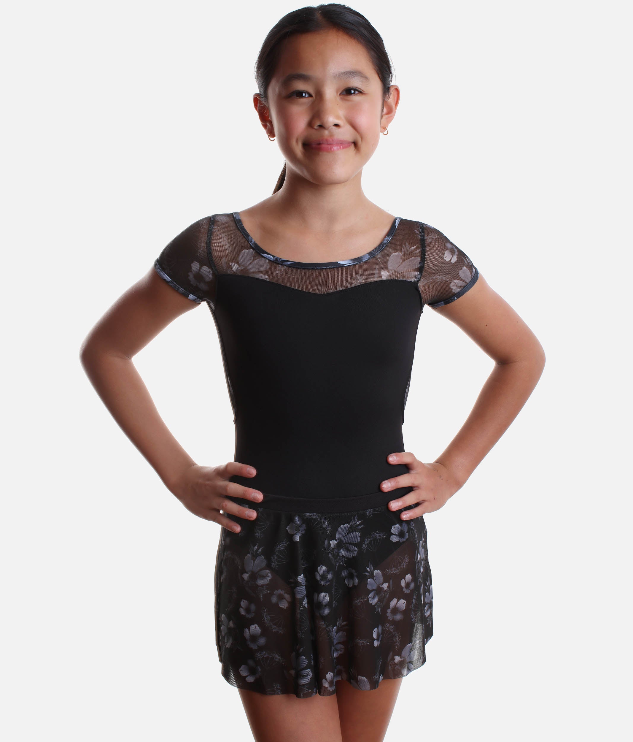 Girls Dance Skirt, Floral Mesh - 5211