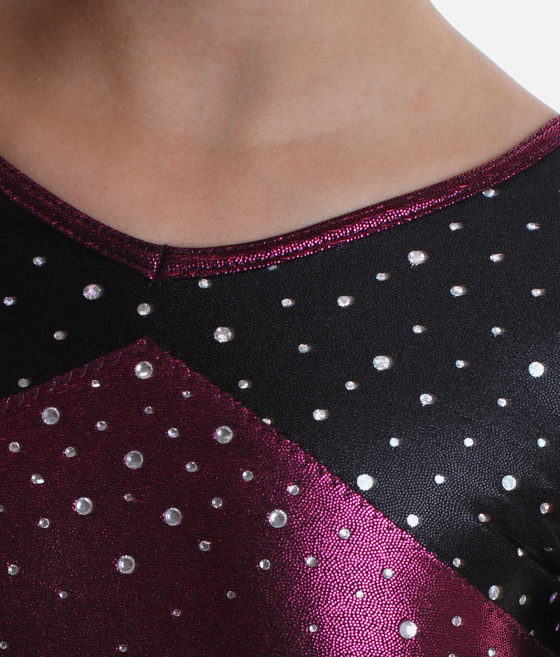 Girl's Crystal Motif Design Gymnastics Leotard with Long Sleeves - Z554