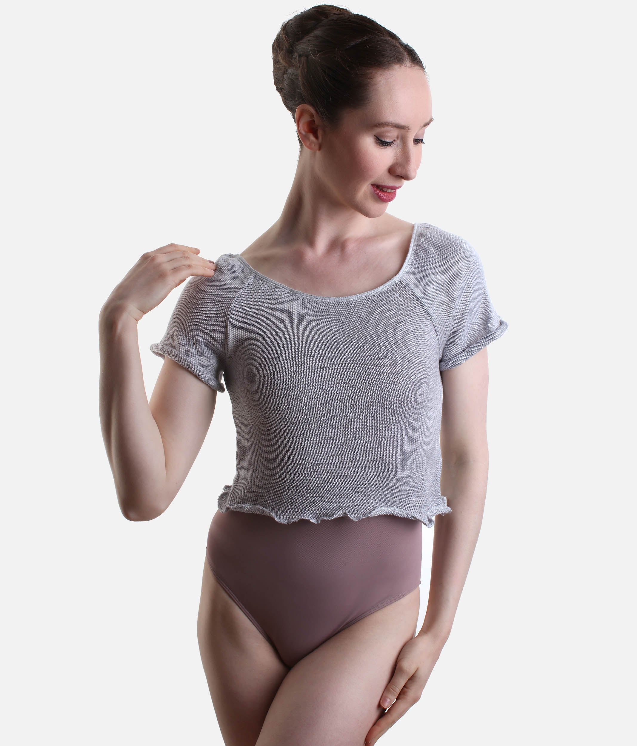 HARINI Short-Sleeve Knitted Dance Warmup Top, Bamboo Ballet Layer - 6672