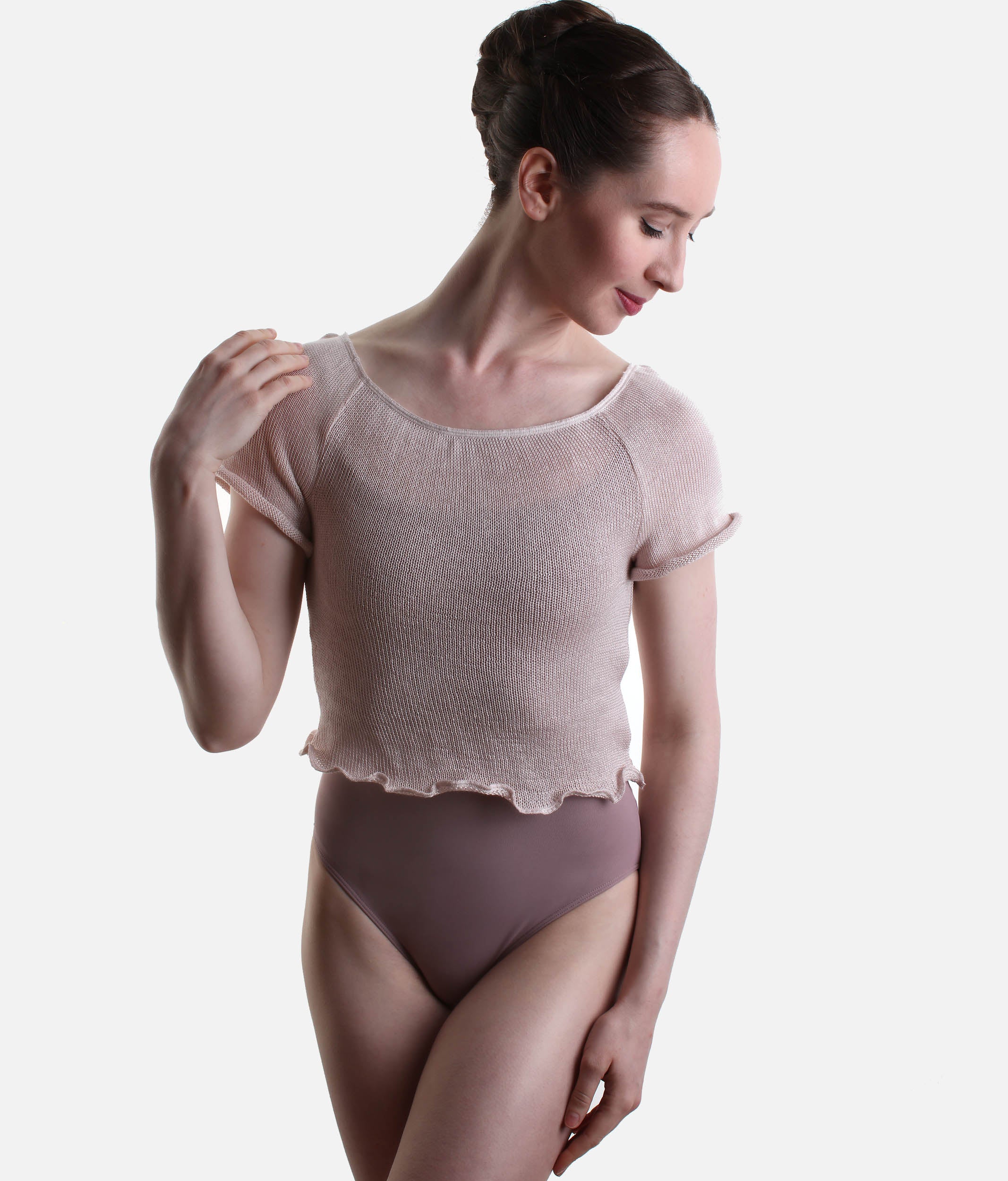 HARINI Short-Sleeve Knitted Dance Warmup Top, Bamboo Ballet Layer - 6672