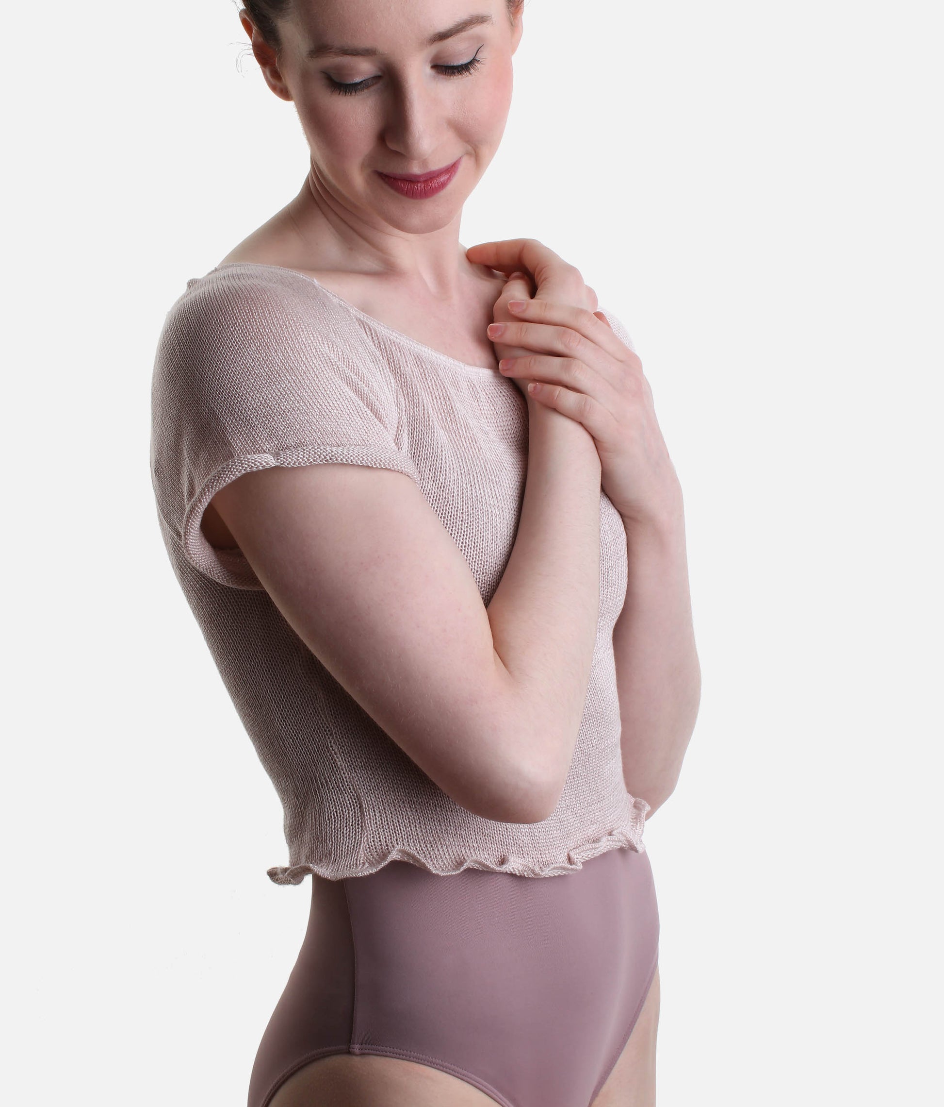 HARINI Short-Sleeve Knitted Dance Warmup Top, Bamboo Ballet Layer - 6672