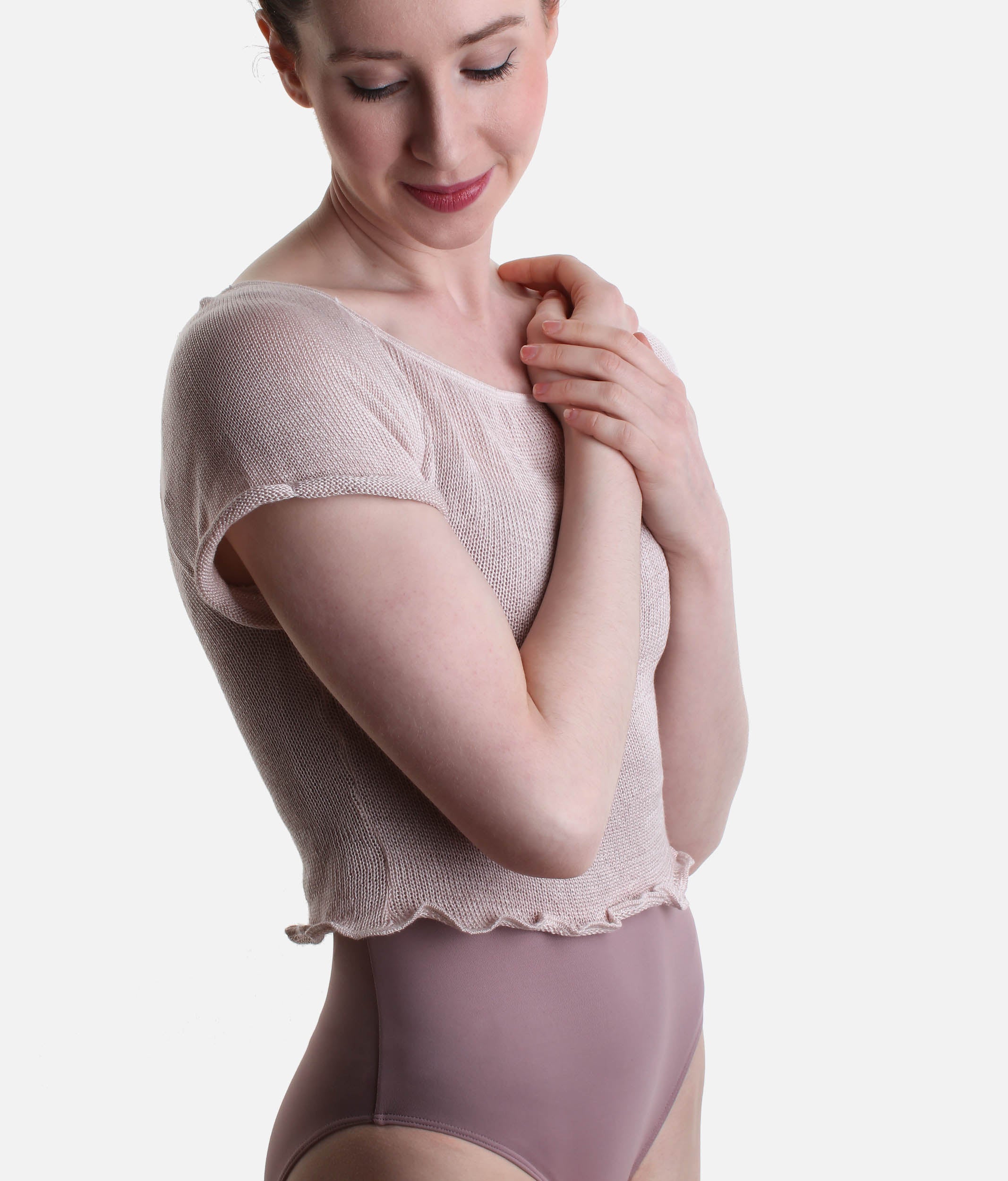 HARINI Short-Sleeve Knitted Dance Warmup Top, Bamboo Ballet Layer - 6672