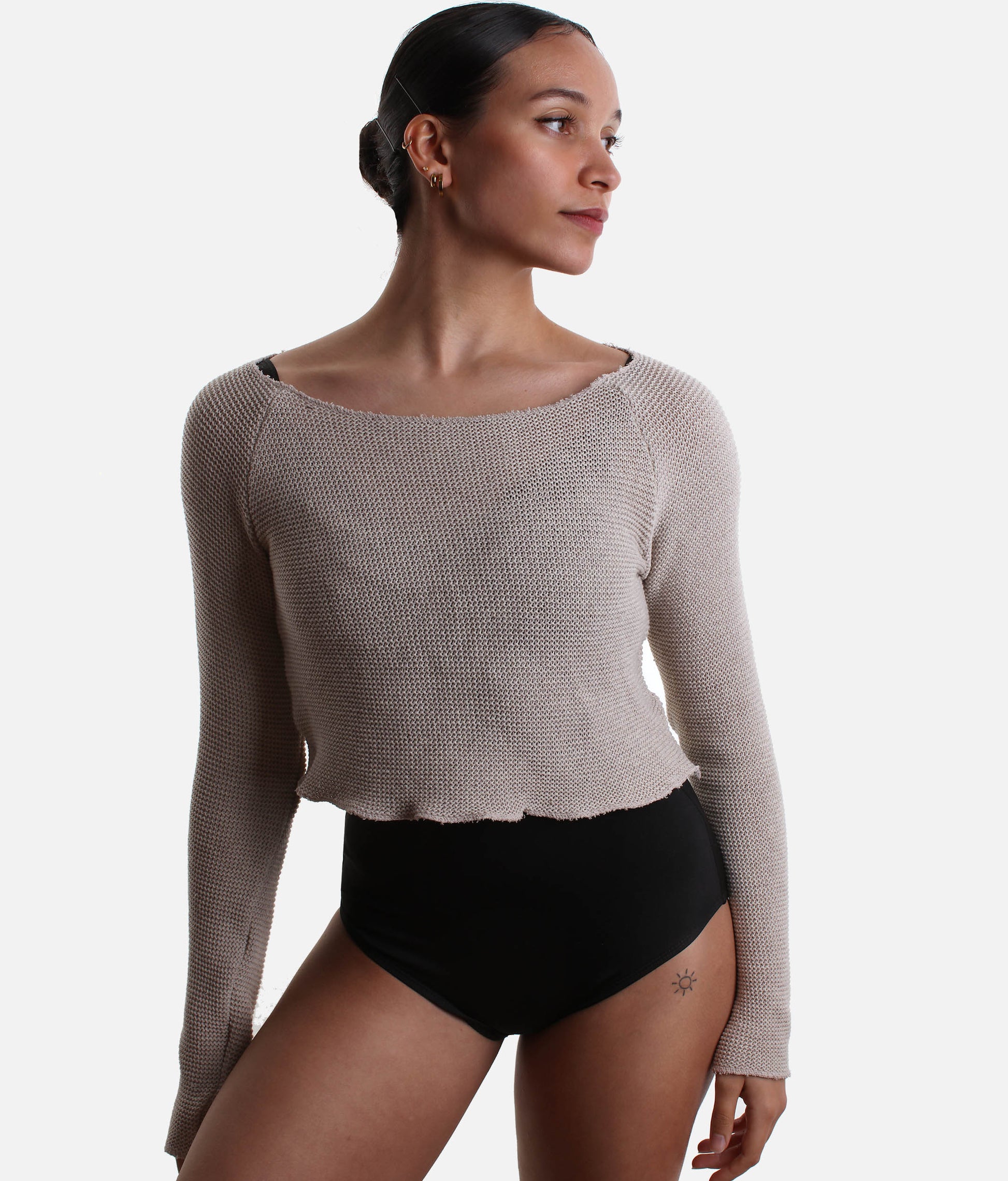 HUMAIRA Cropped Raglan Long-Sleeve Dance Sweater for Ballet Warmup - 6674