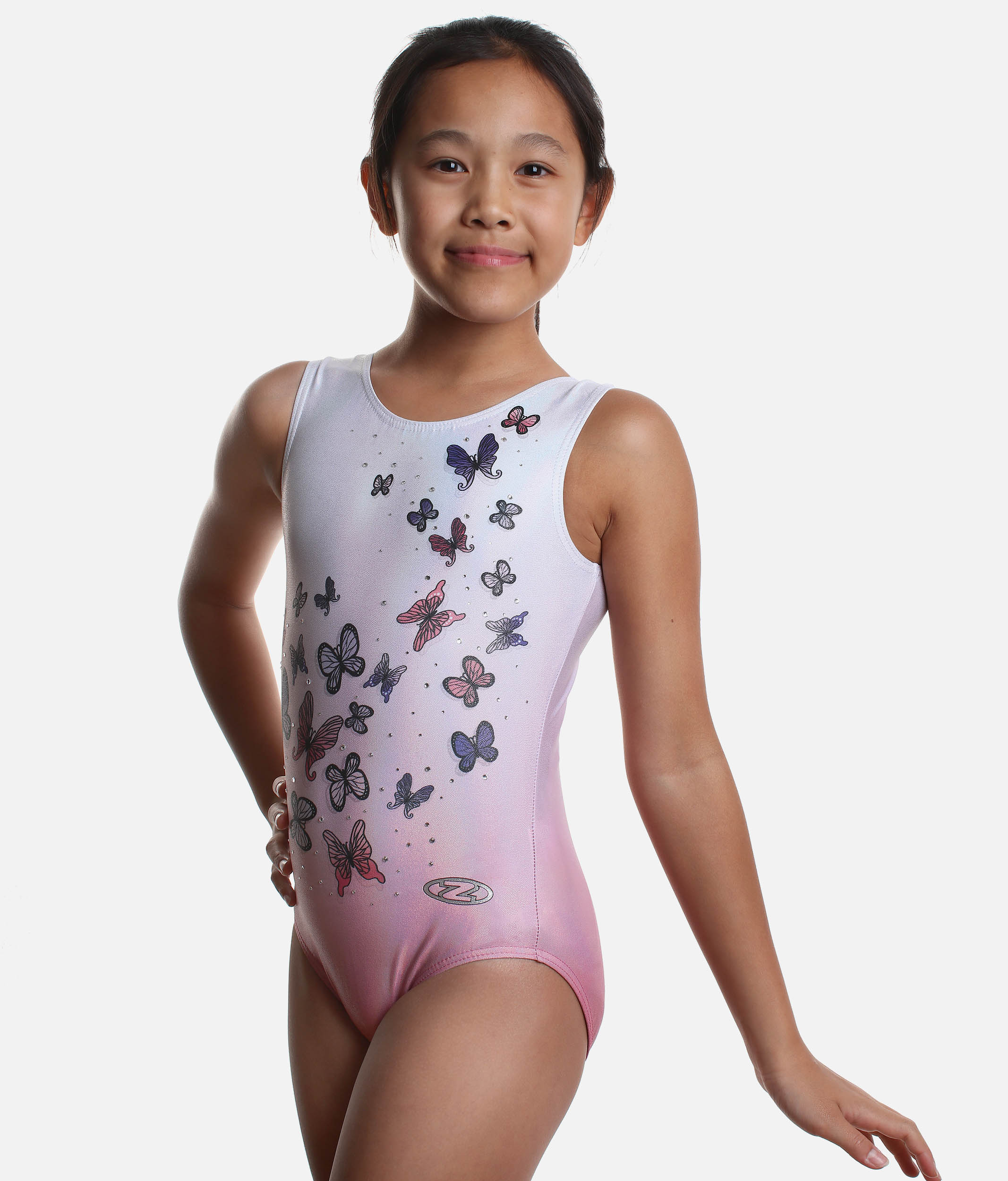 Zone Girls' Gymnastics Leotard, Butterfly Print - Dance World