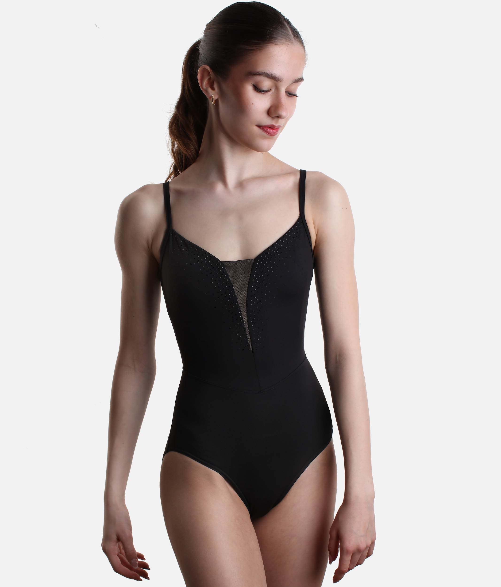 Camisole Leotard, Sleek, Sculpting Fit with Elegant Mesh V Neck - M70005LM
