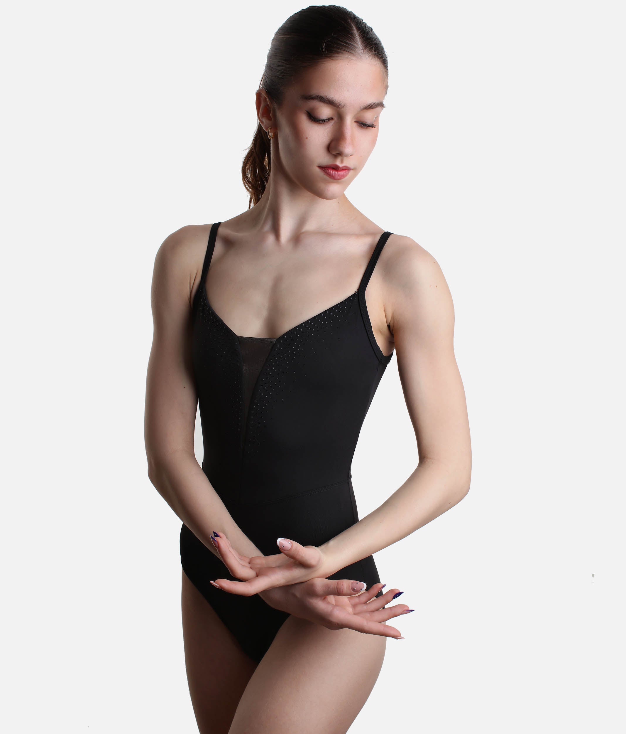 Camisole Leotard, Sleek, Sculpting Fit with Elegant Mesh V Neck - M70005LM
