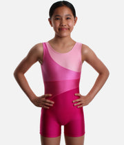 Girls Sleeveless Gymnastics Biketard, Pink Colour Burst - 7811