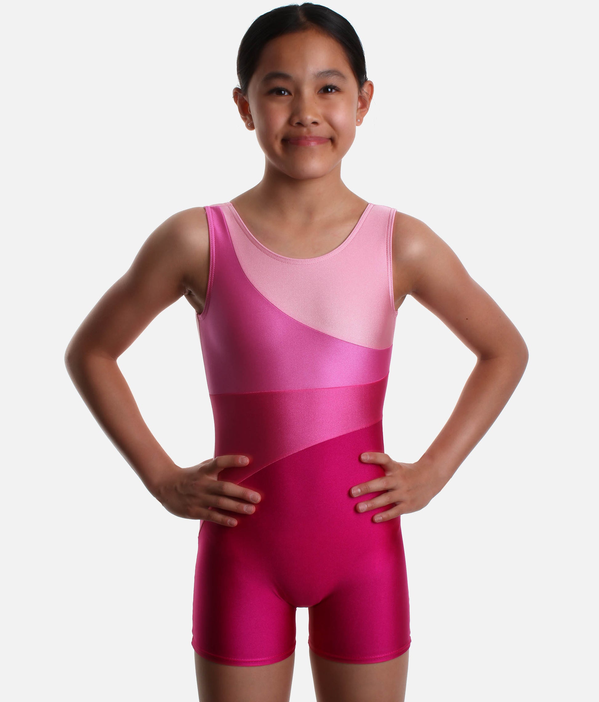 Girls Sleeveless Gymnastics Biketard, Pink Colour Burst - 7811