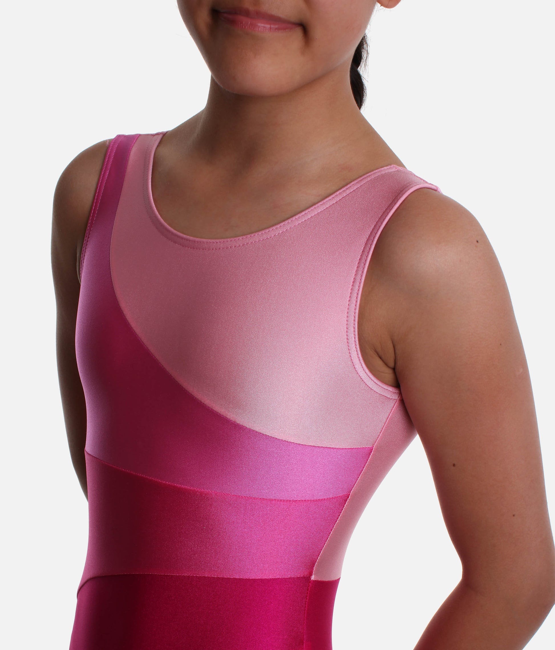 Girls Sleeveless Gymnastics Biketard, Pink Colour Burst - 7811