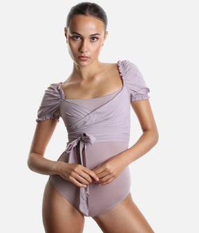 Wrap Bodysuit With Short Puff Sleeves - DIRNDL