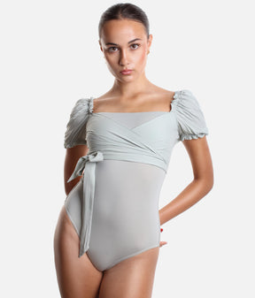 Wrap Bodysuit With Short Puff Sleeves - DIRNDL