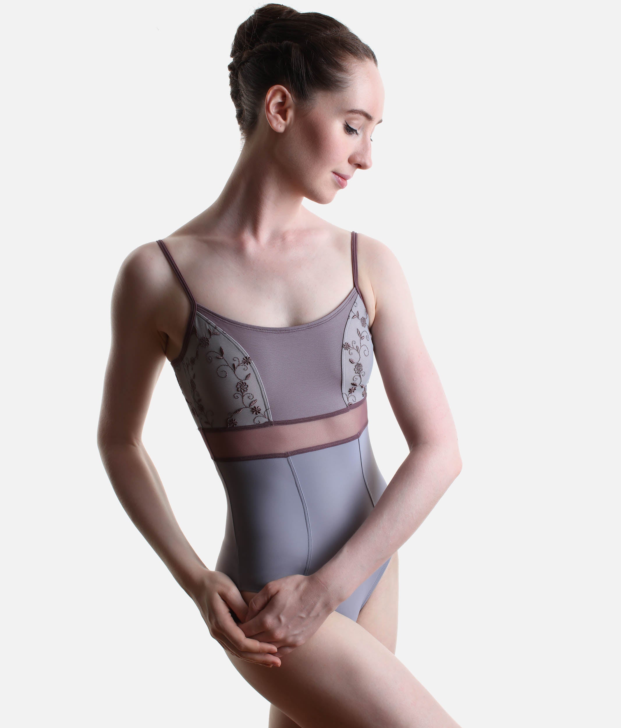 Luxury Camisole Ballet Leotard with Embroidered Mesh - BRIGID CL Vapore