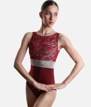 Ballet Leotard with Teardrop Back & Lace Overlay - IRIS GL Bordeaux