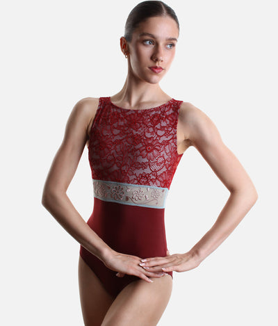 Ballet Leotard with Teardrop Back & Lace Overlay - IRIS GL Bordeaux
