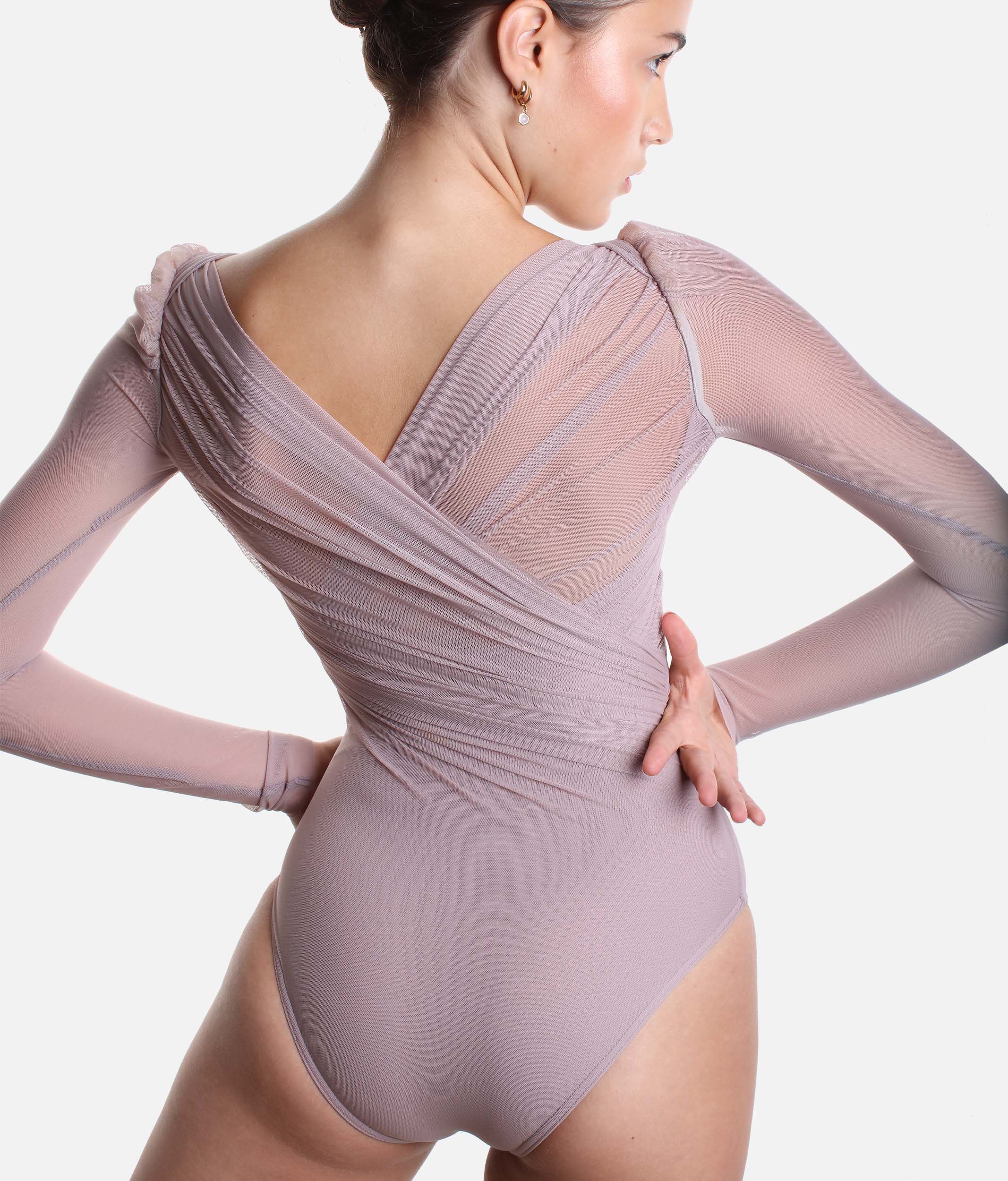 Draped Bodysuit With Long Puff Sleeves - GRES