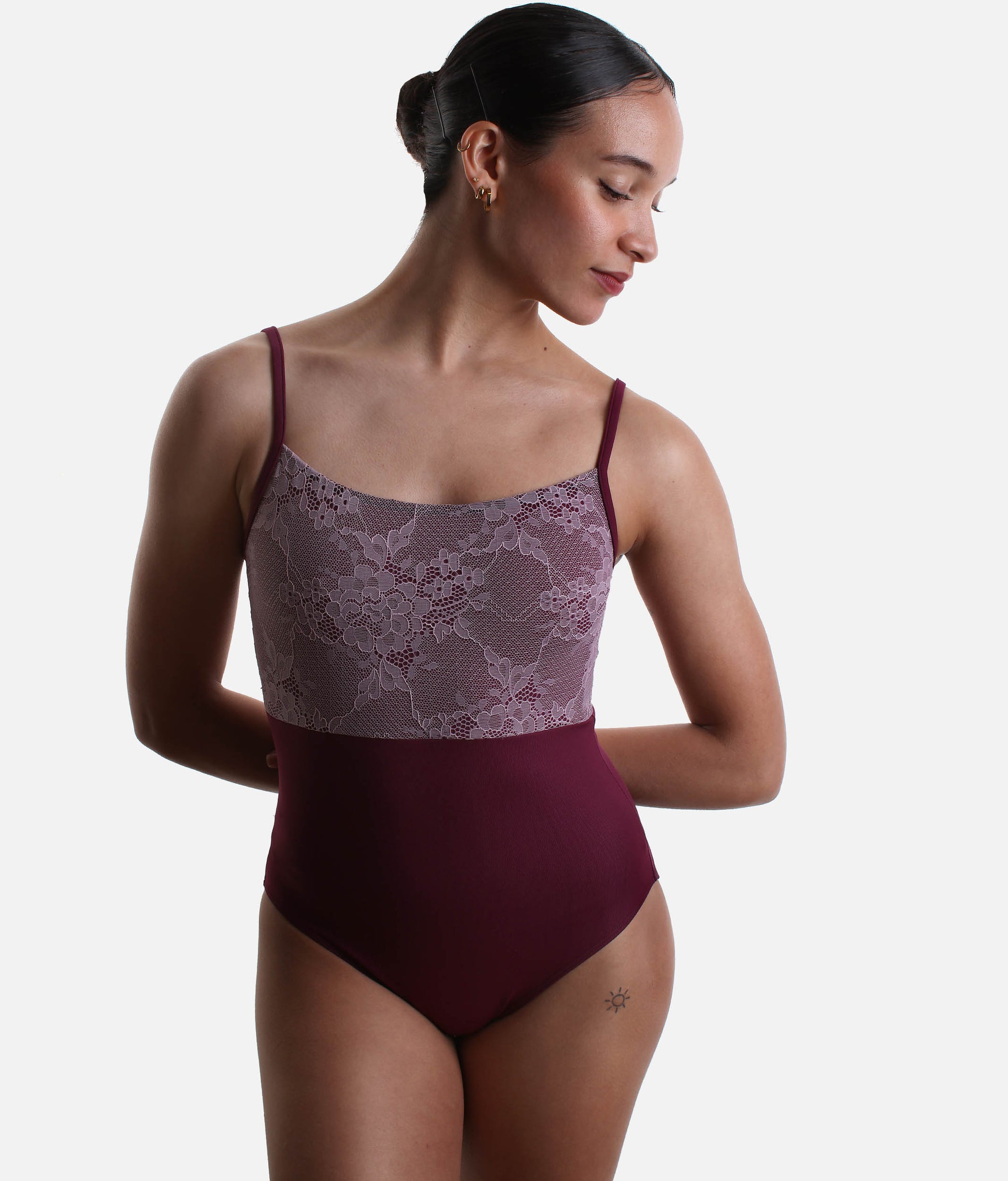 HALEY Camisole Leotard with Contrast Floral Lace, Elegant Ballet Dancewear - 31727