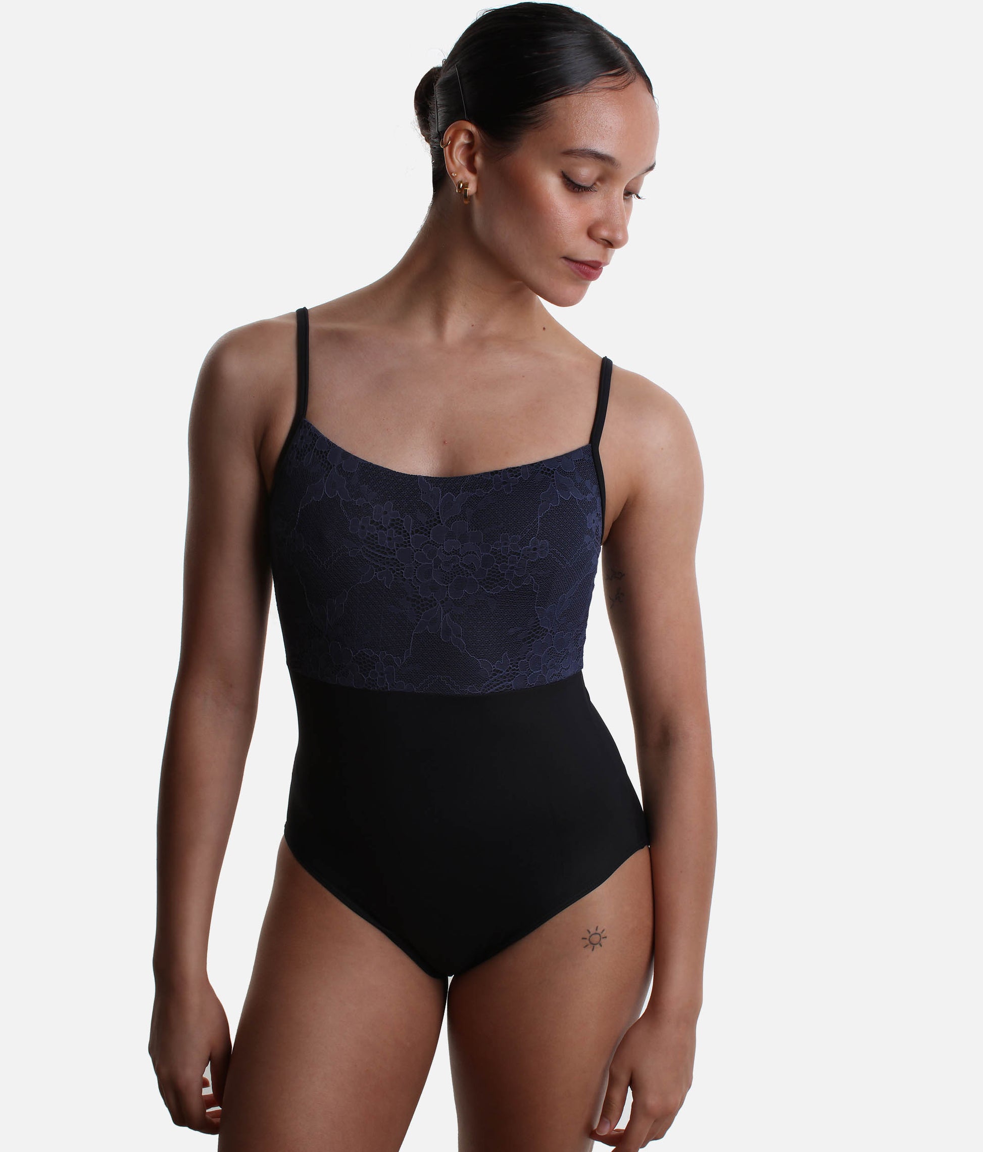 HALEY Camisole Leotard with Contrast Floral Lace, Elegant Ballet Dancewear - 31727