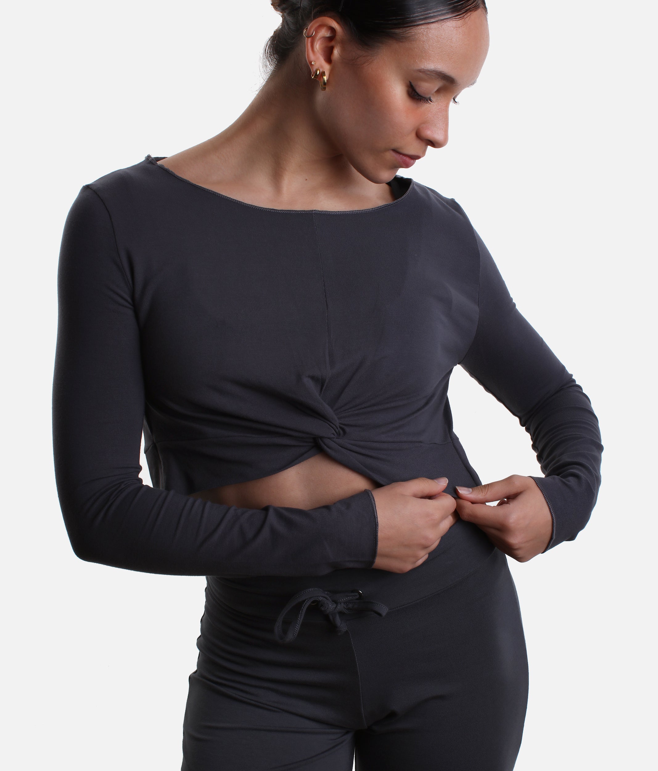 Bamboo Twist Front Dance Warm-Up Crop Top - MEGUMI