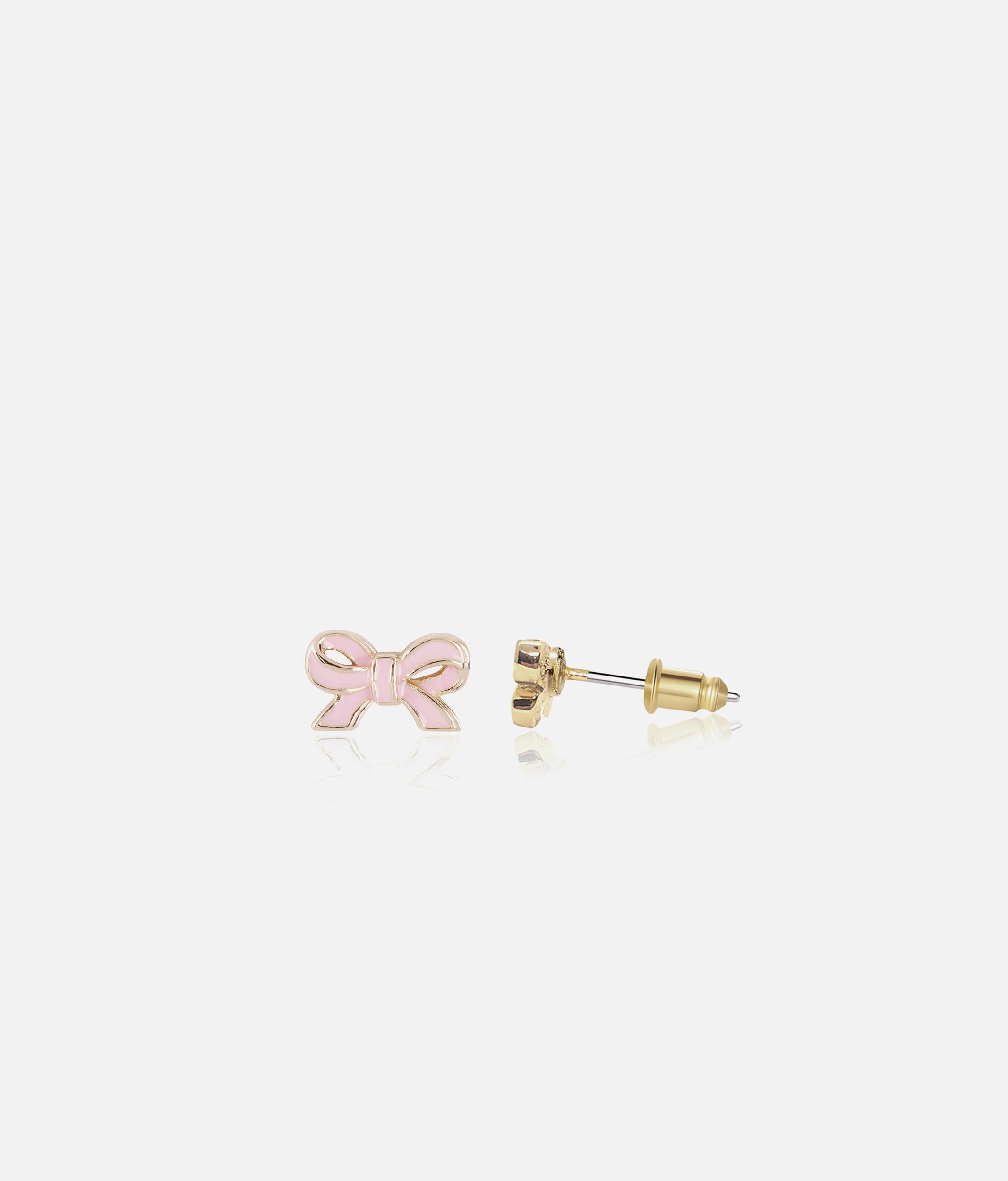 Girls Pretty Pink Bow, Enamel Stud Earrings - Cutie