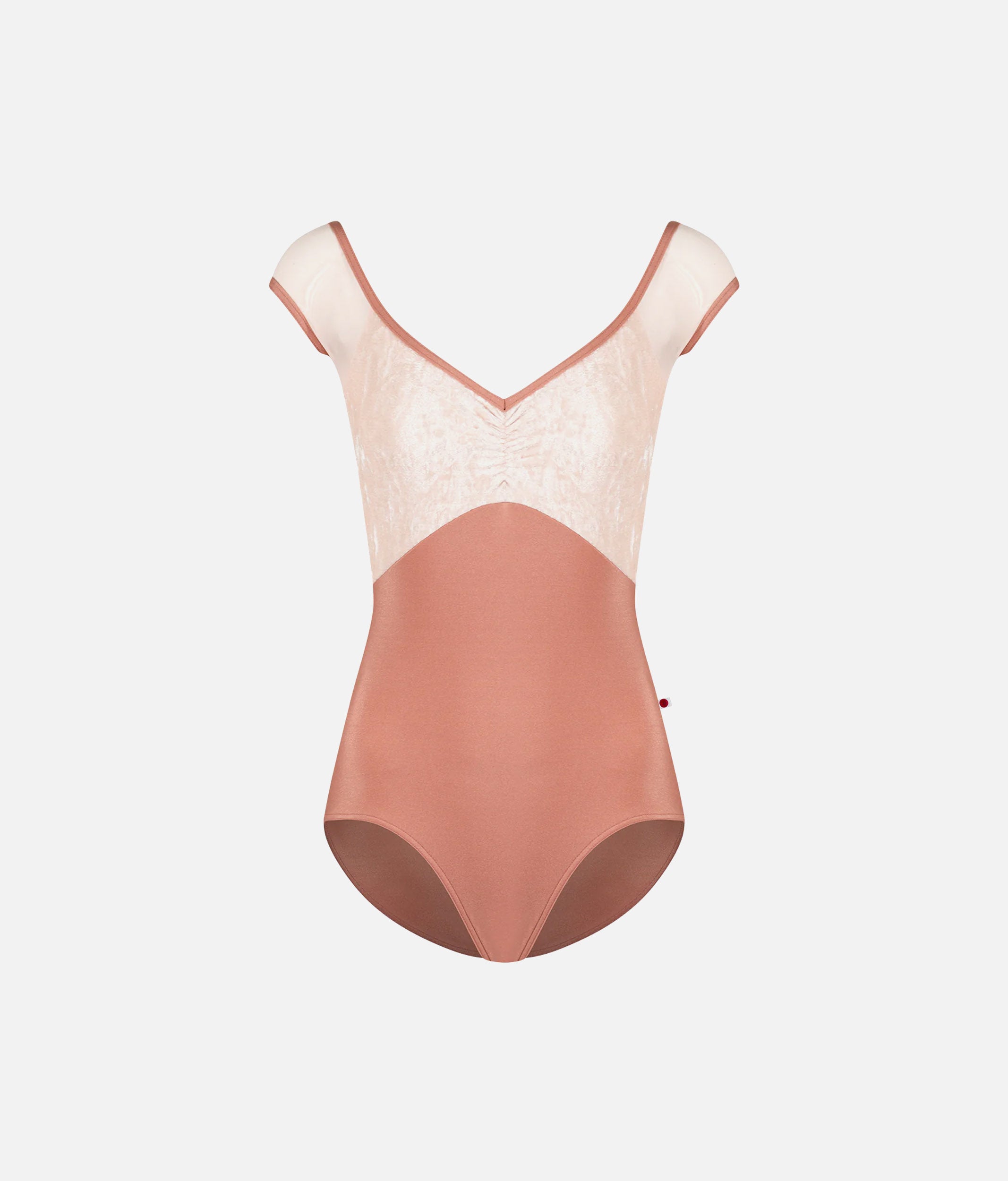 Cap Sleeve Ballet Leotard with Pinch Front & Deep V Back - ELLI MESH ROSEWOOD