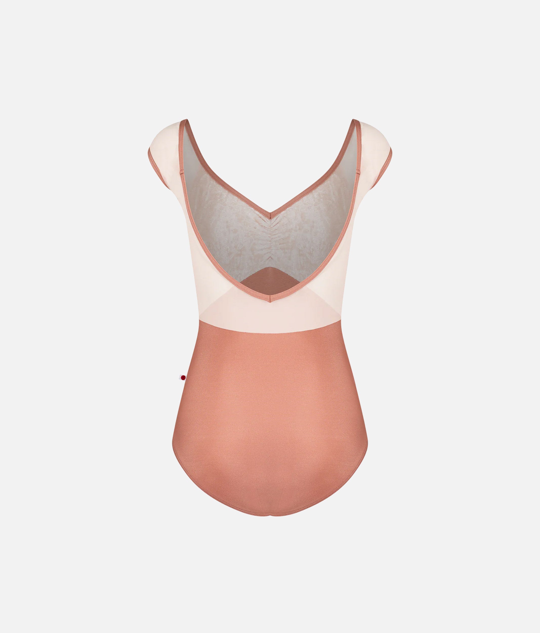 Cap Sleeve Ballet Leotard with Pinch Front & Deep V Back - ELLI MESH ROSEWOOD