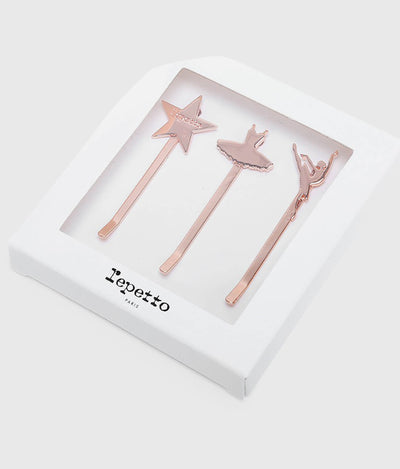 Rose Gold Hair Grip Set, Tutu Dress, Dancer & Star Bun Clips - A0126