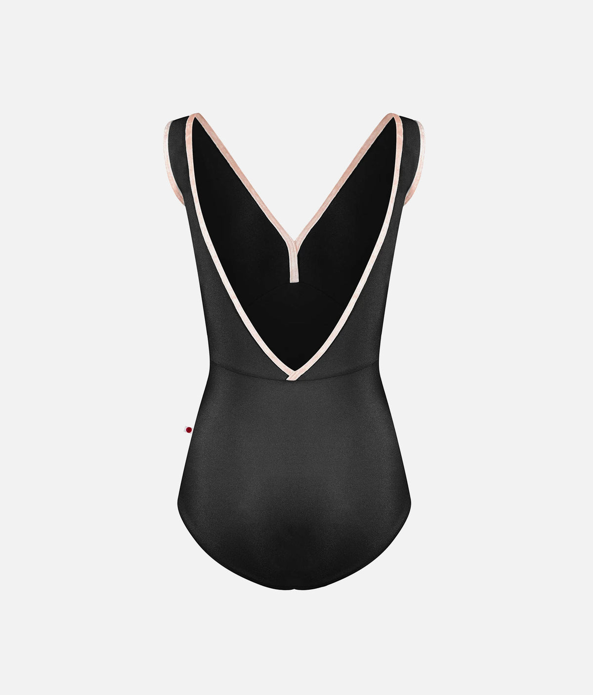 YUMIKO Alicia – Black V-Neck Ballet Leotard with Misty Rose Trim