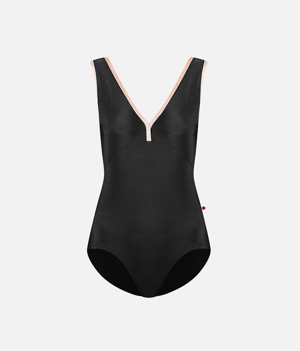 YUMIKO Alicia – Black V-Neck Ballet Leotard with Misty Rose Trim
