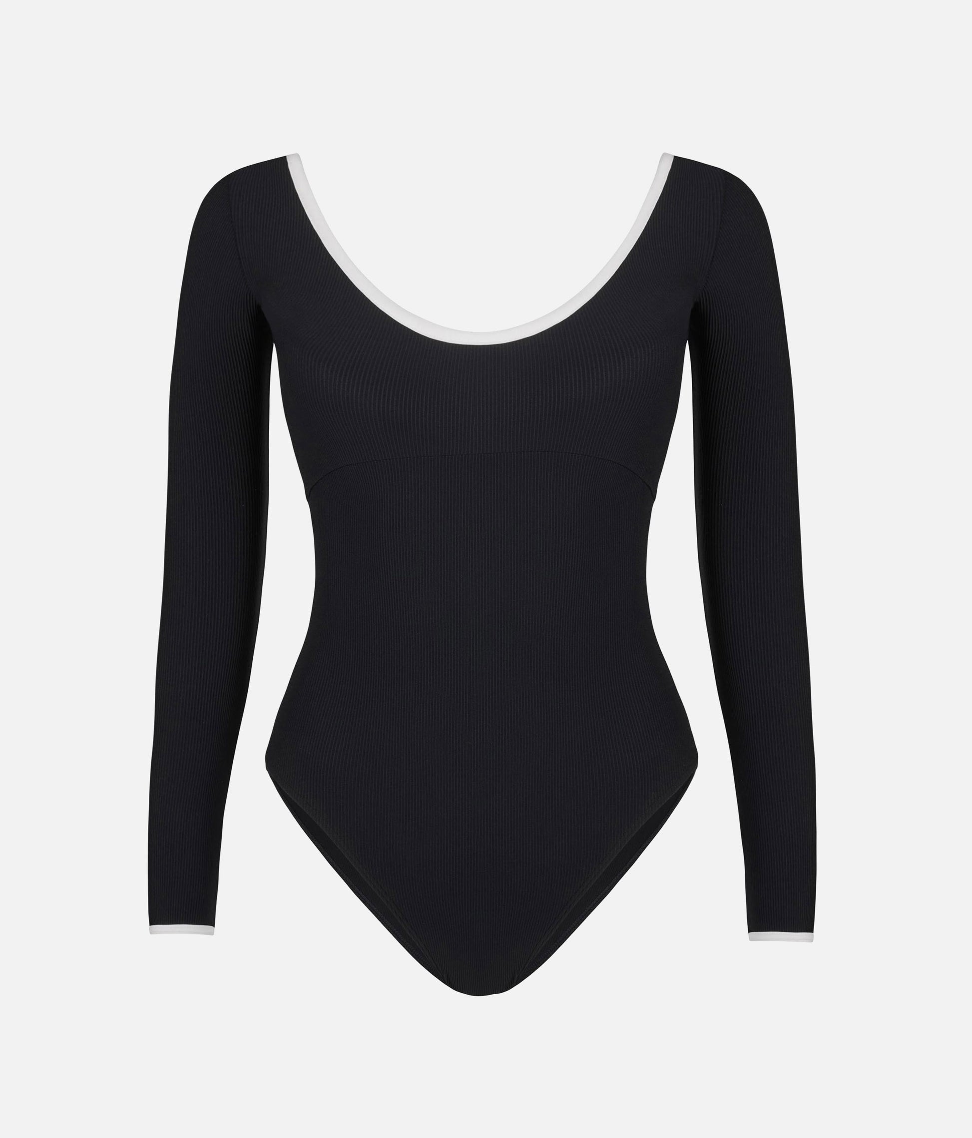 BLACK Ballet Leotard with Open Back and 3/4 Sleeves - ALMA