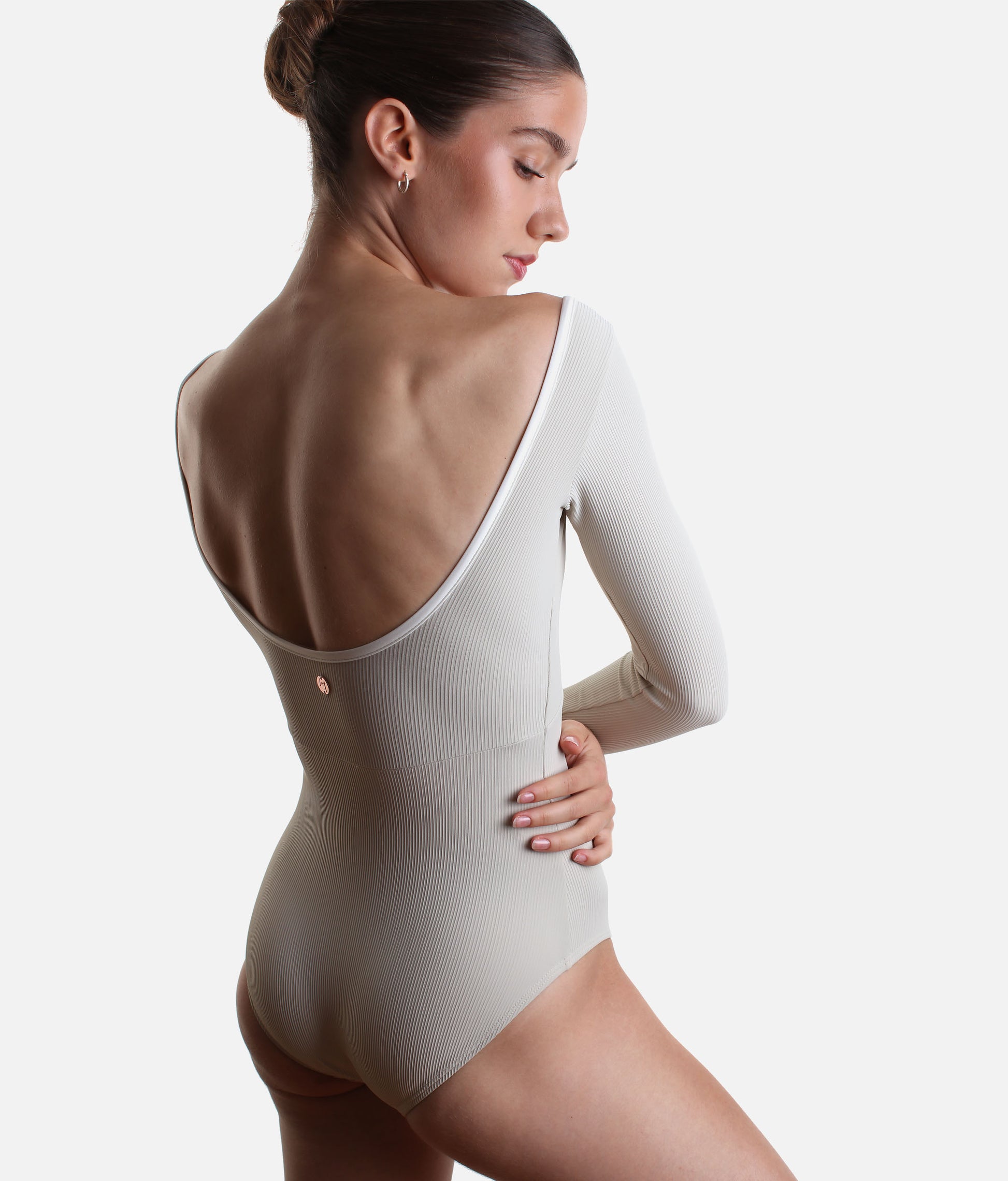 ALMA MIST GREEN Ballet Leotard with Open Back and 3/4 Sleeves