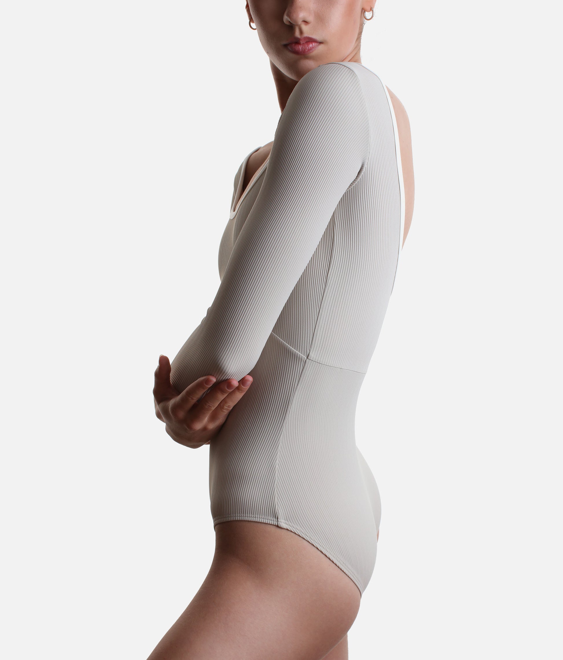 ALMA MIST GREEN Ballet Leotard with Open Back and 3/4 Sleeves