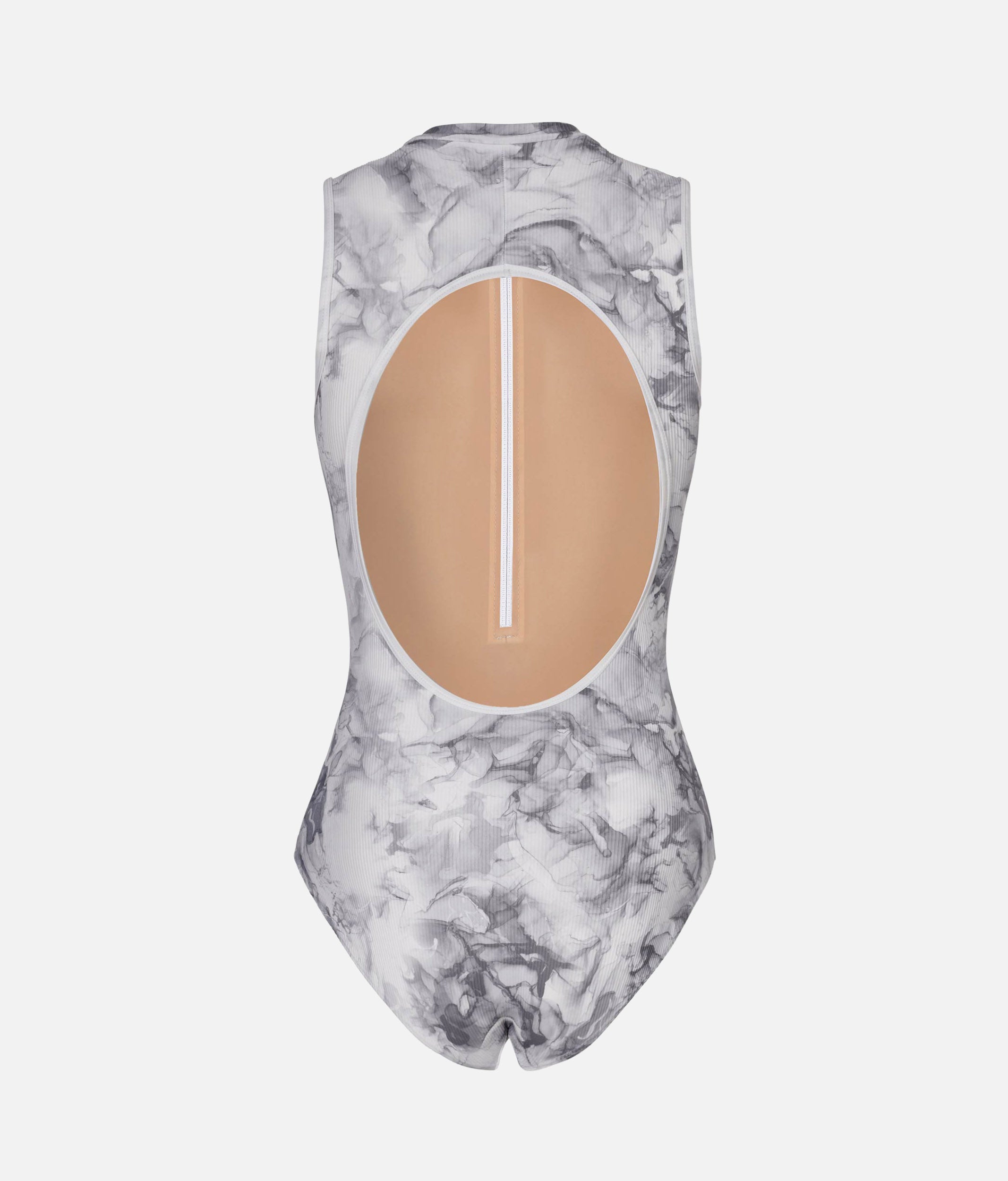Open Back Ballet Leotard with Contemporary WHITE MARBLE Print - AURA