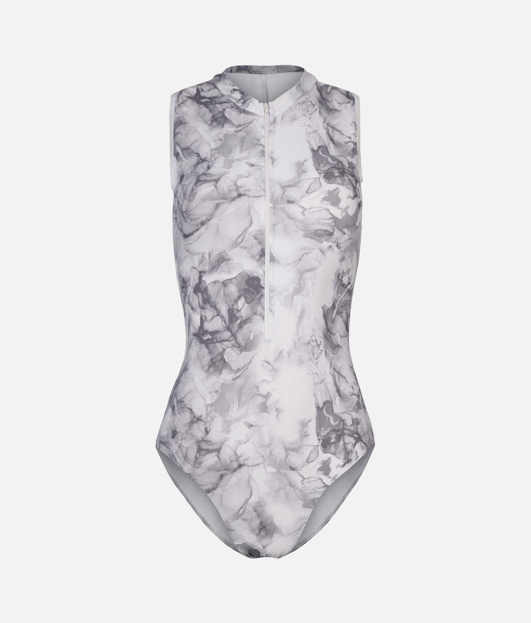 Open Back Ballet Leotard with Contemporary WHITE MARBLE Print - AURA