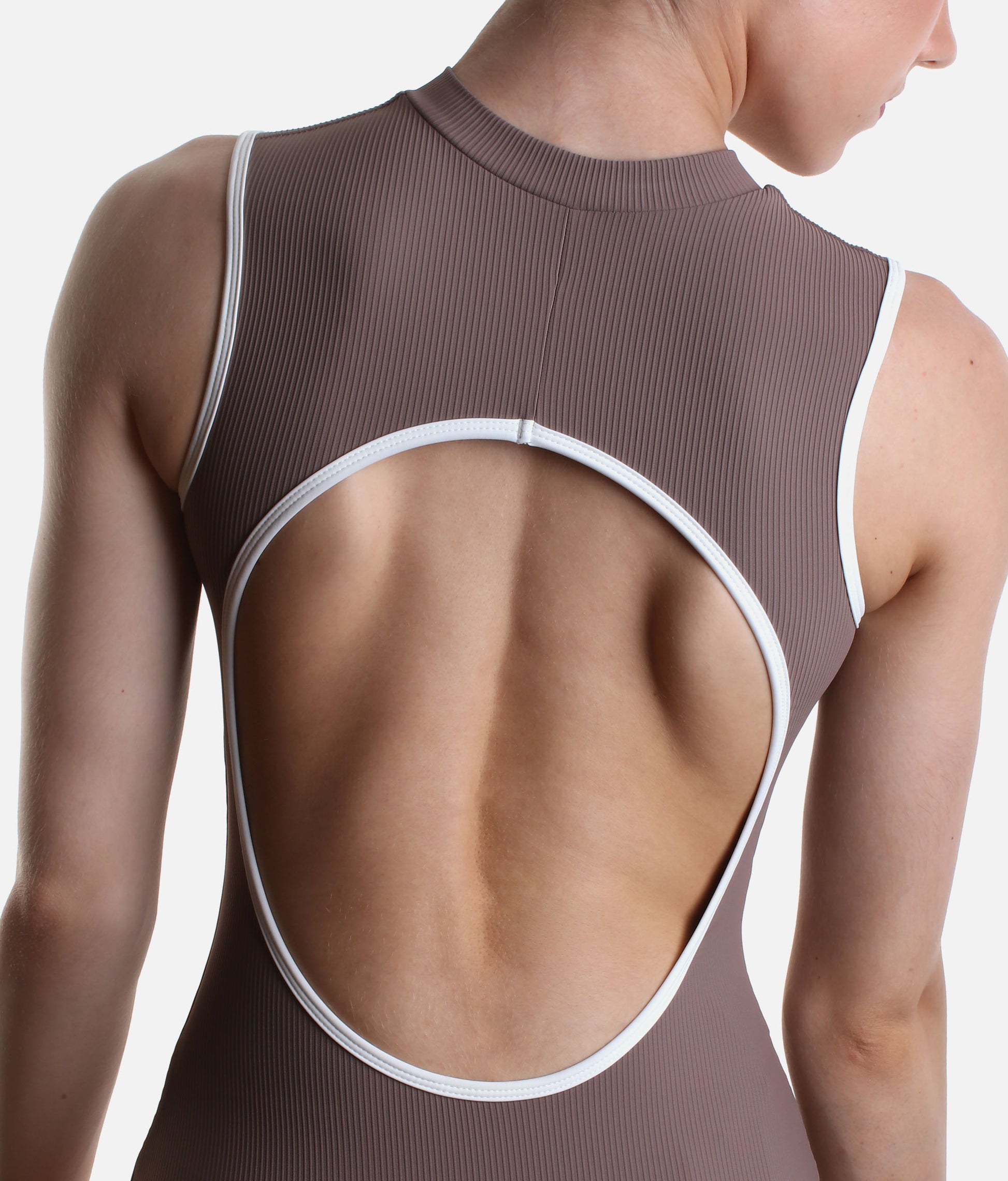 Open Back Ballet Leotard for Women, Elegant Zip Front - AURA MOCHA