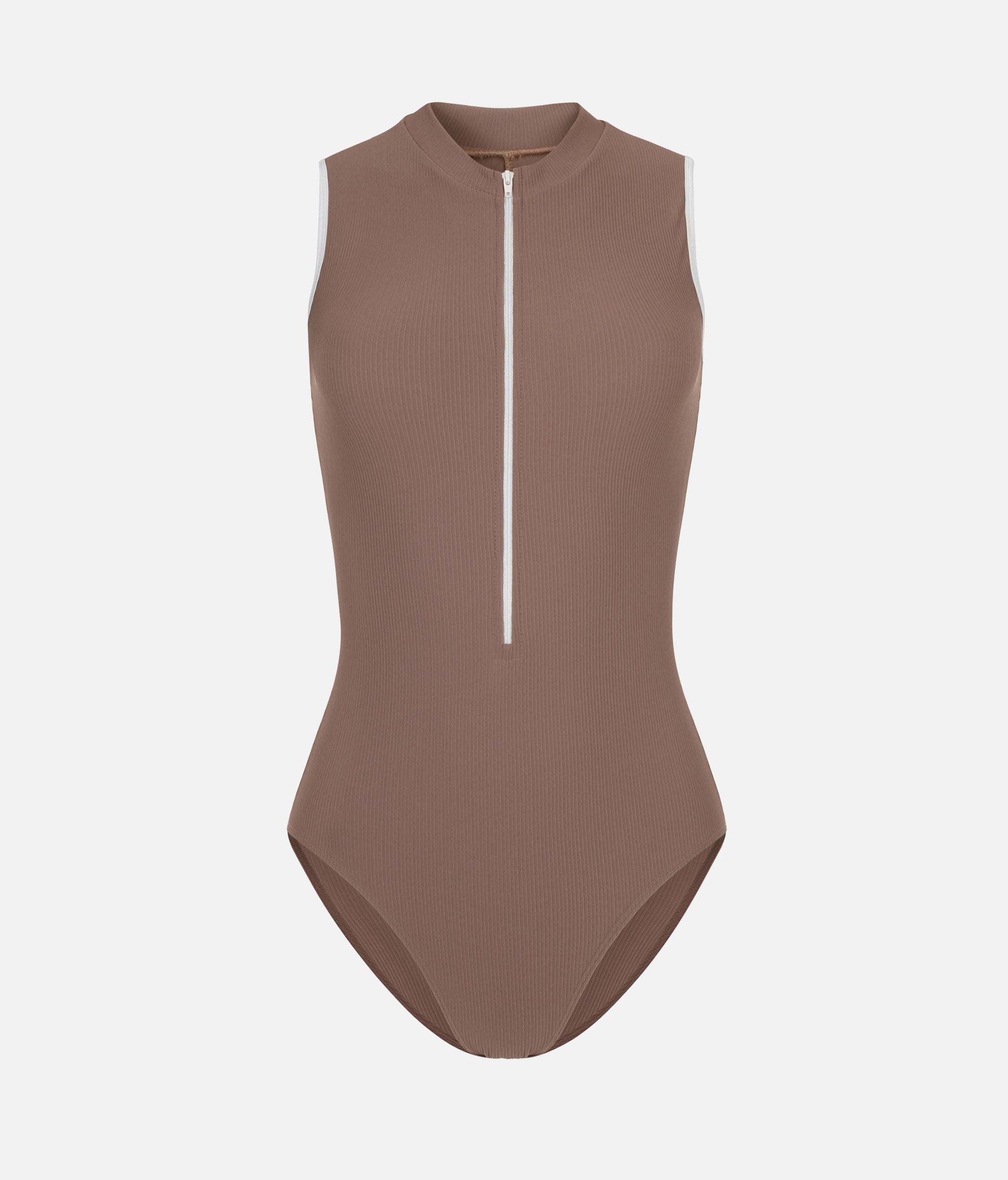 Open Back Ballet Leotard for Women, Elegant Zip Front - AURA MOCHA