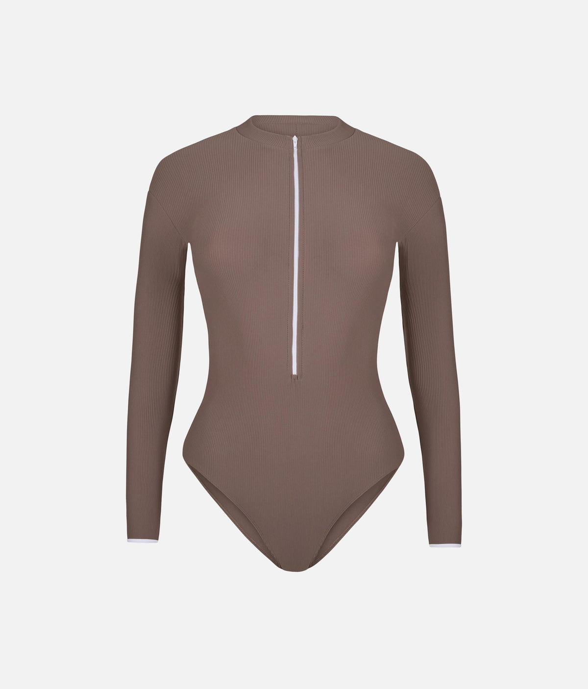 Deep Brown Long Sleeve Ballet Leotard, Zip Front - AURA