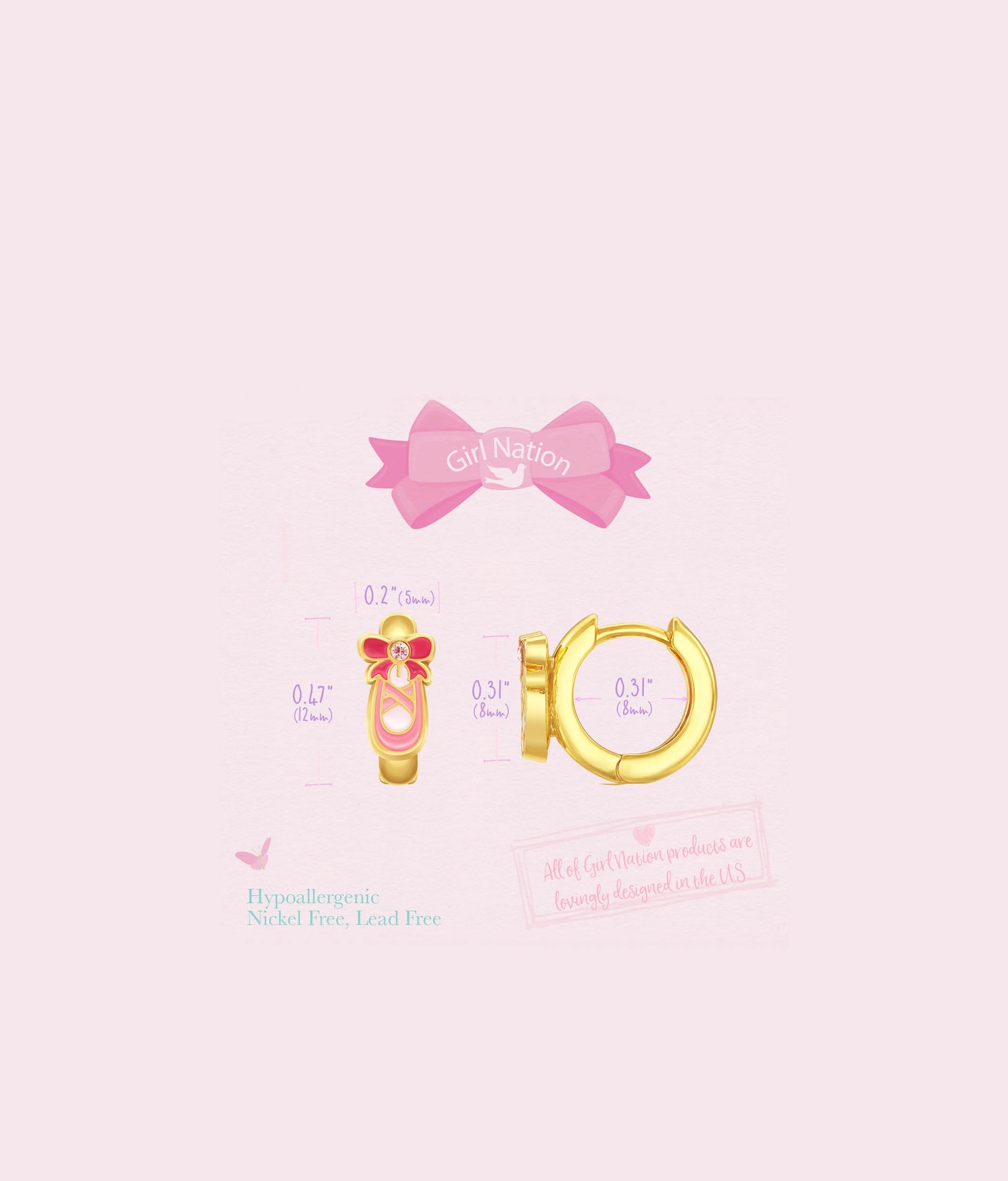 Ballet Shoe Earlets - 18K Gold Plated Girls Huggie Earrings