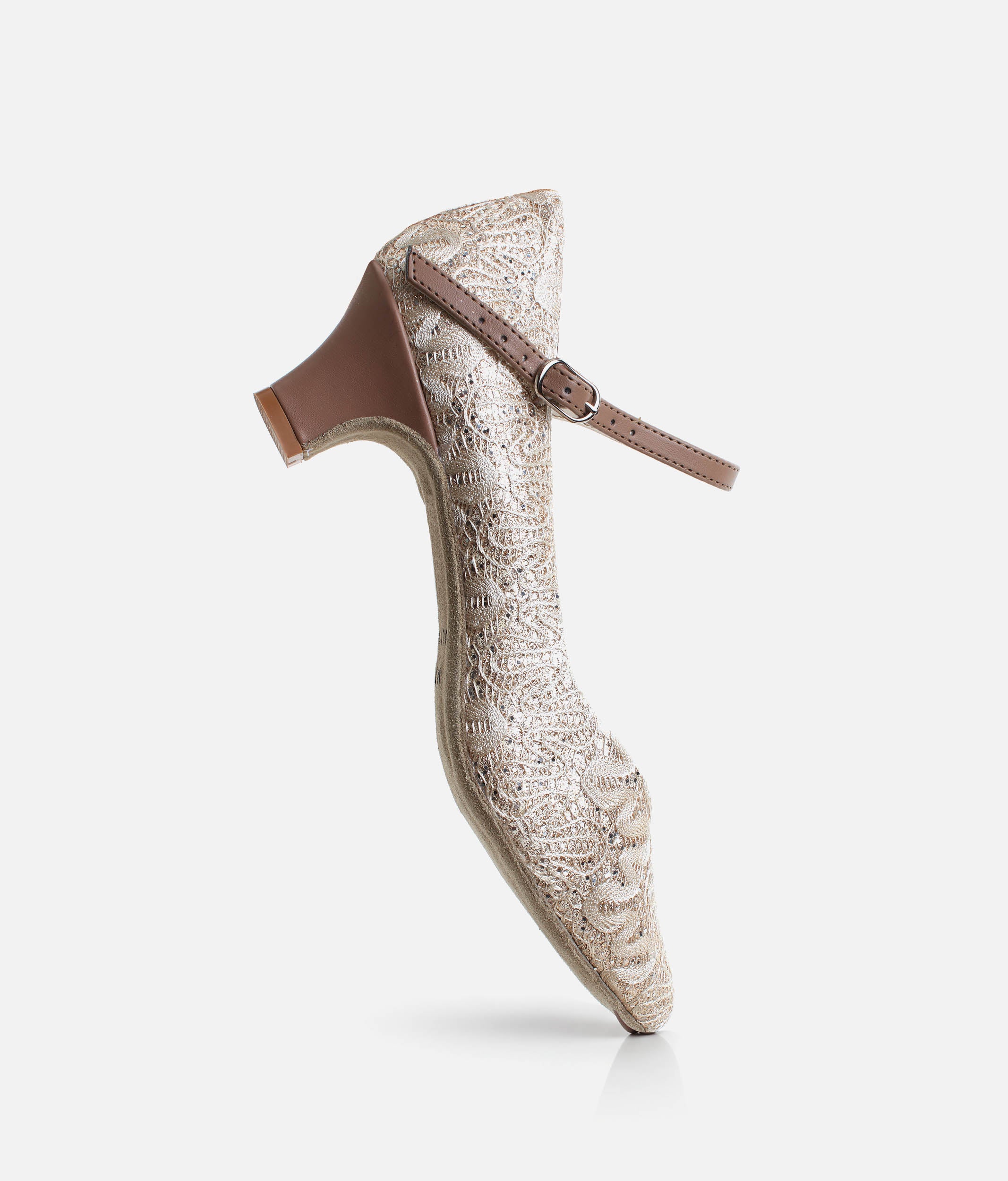 BL116 - Low Heel Ballroom Dance Shoes, Sparkle Fabric with Suede Sole