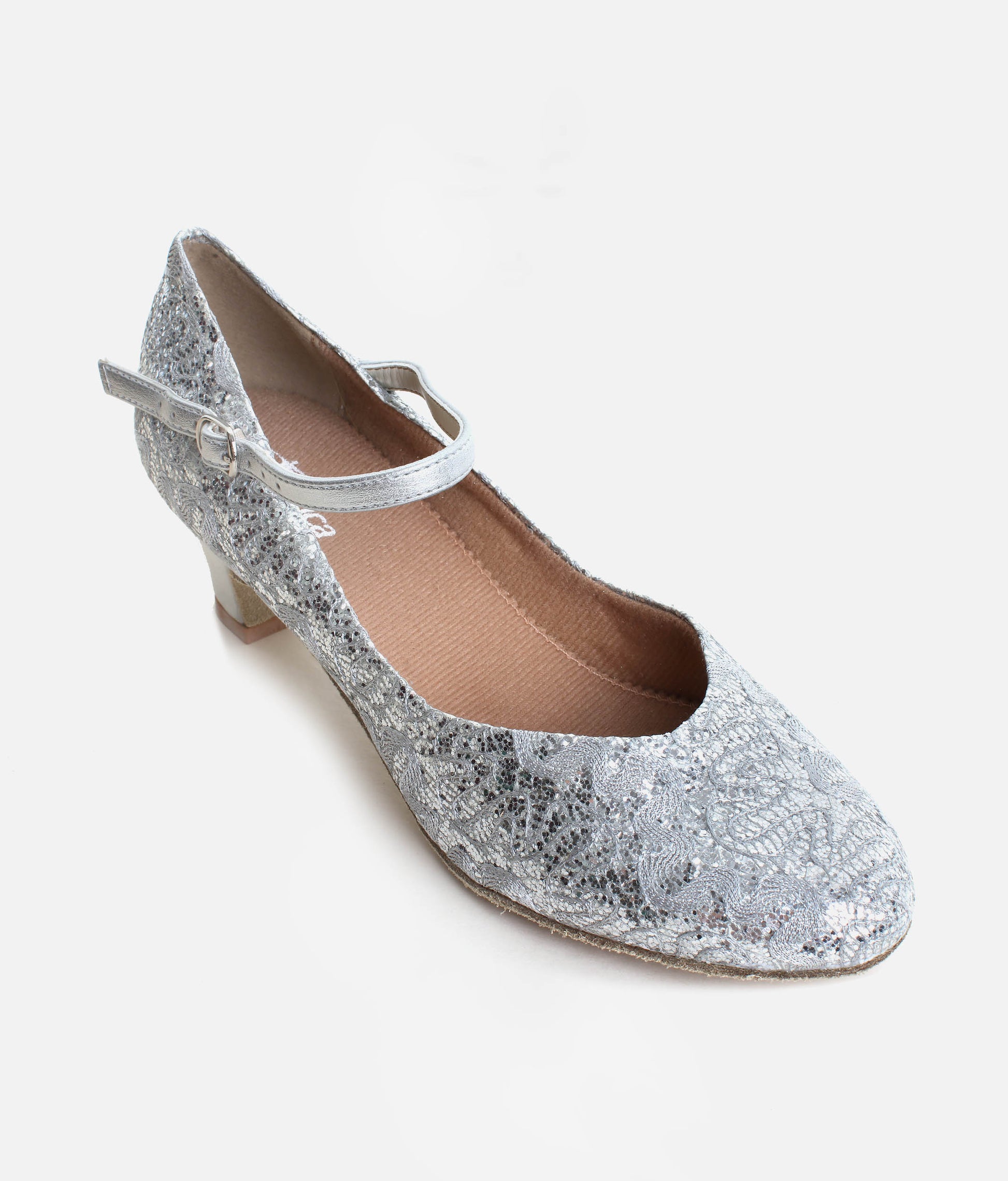 BL116 - Low Heel Ballroom Dance Shoes, Sparkle Fabric with Suede Sole