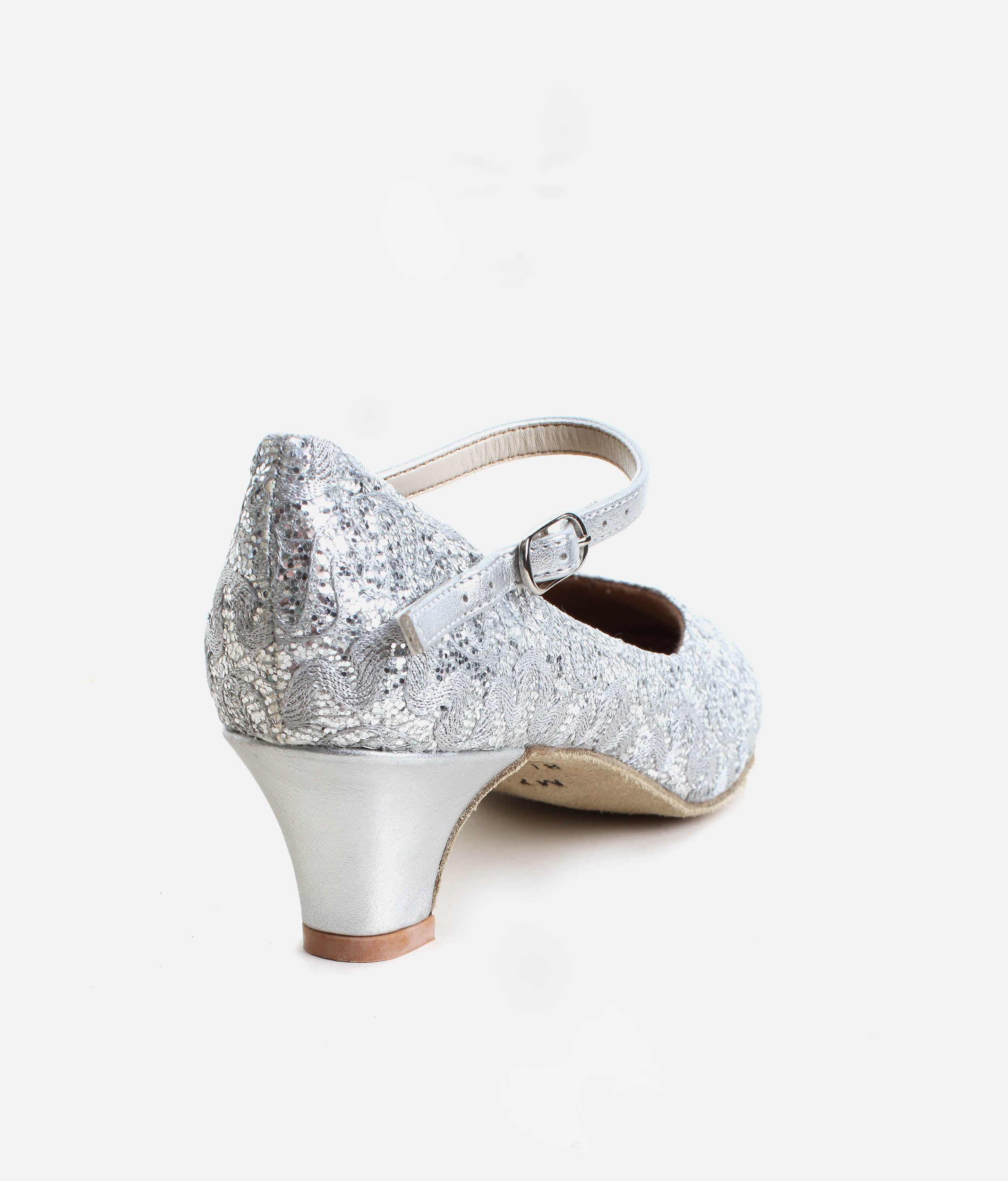 BL116 - Low Heel Ballroom Dance Shoes, Sparkle Fabric with Suede Sole