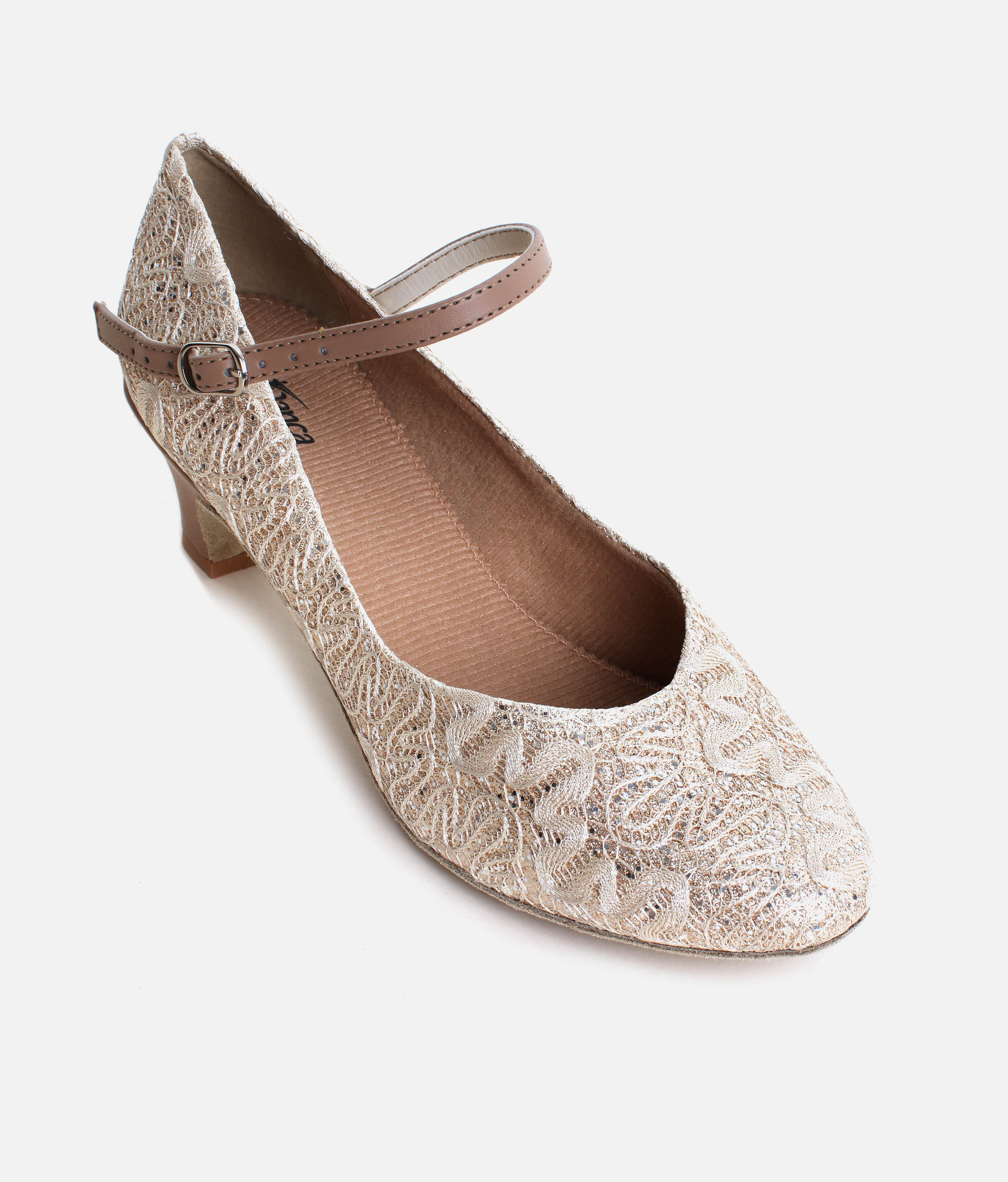 BL116 - Low Heel Ballroom Dance Shoes, Sparkle Fabric with Suede Sole